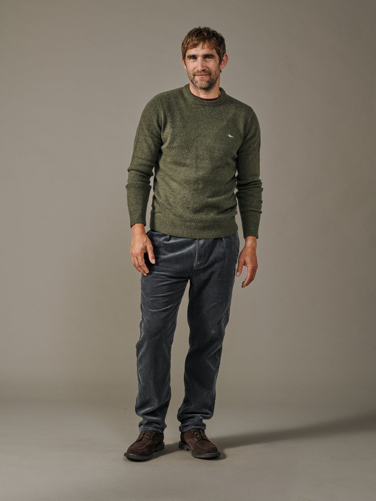 Aubin Dark Khaki Phillips Lambswool Crew Neck | Crew Neck