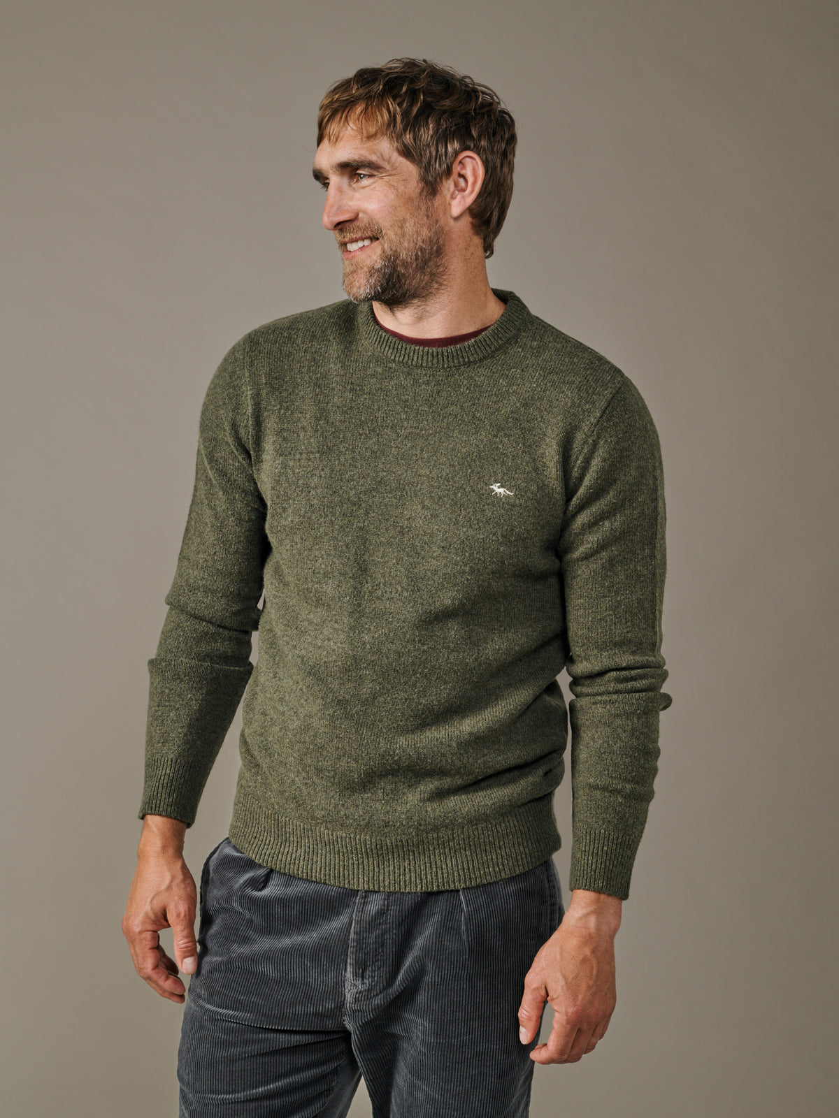 Aubin Dark Khaki Phillips Lambswool Crew Neck | Crew Neck