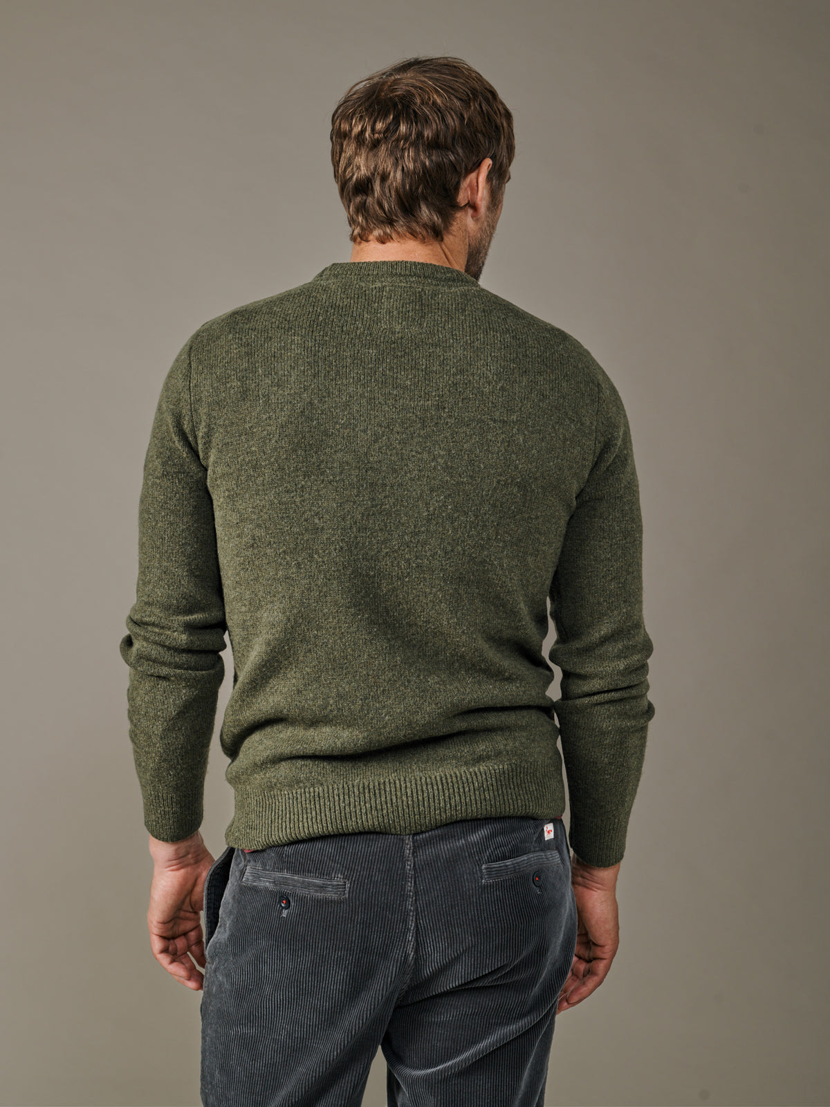 Aubin Dark Khaki Phillips Lambswool Crew Neck | Crew Neck