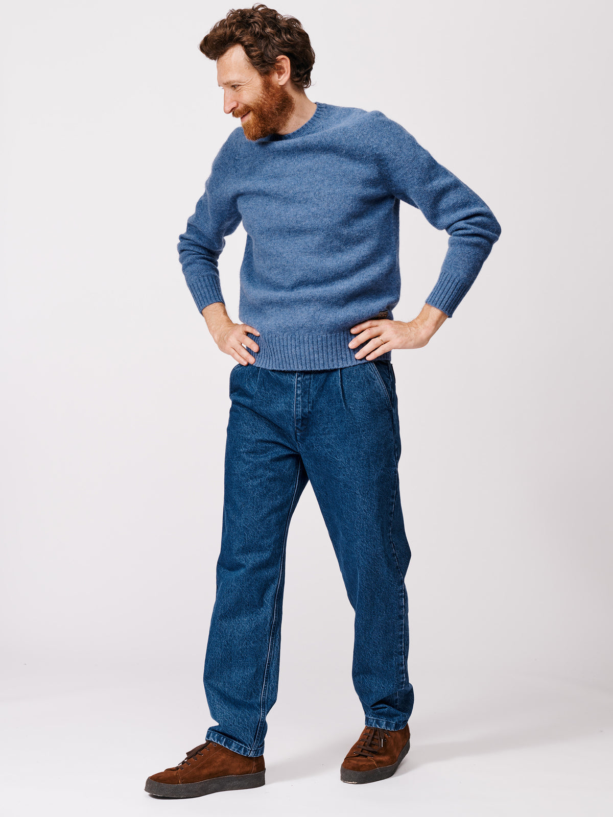 Aubin Mid Blue Prestwick Shetland Crew Neck Jumper | Crew Neck