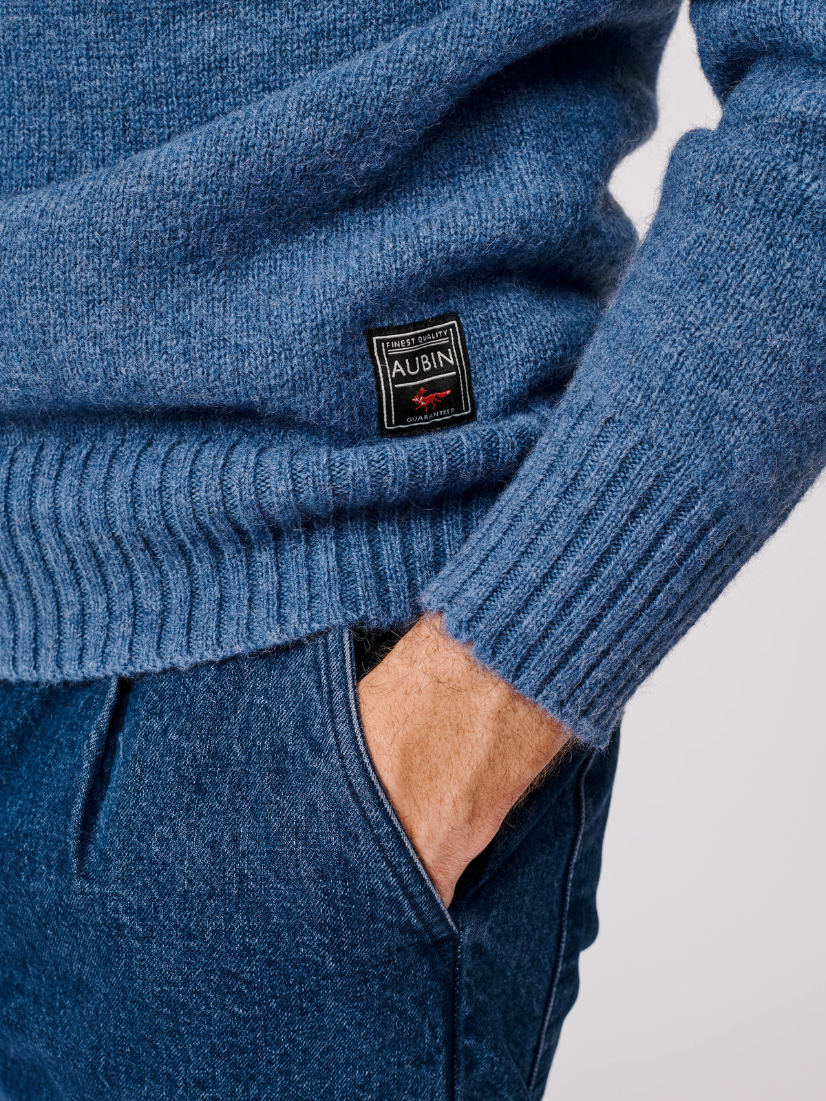 Aubin Mid Blue Prestwick Shetland Crew Neck Jumper | Crew Neck
