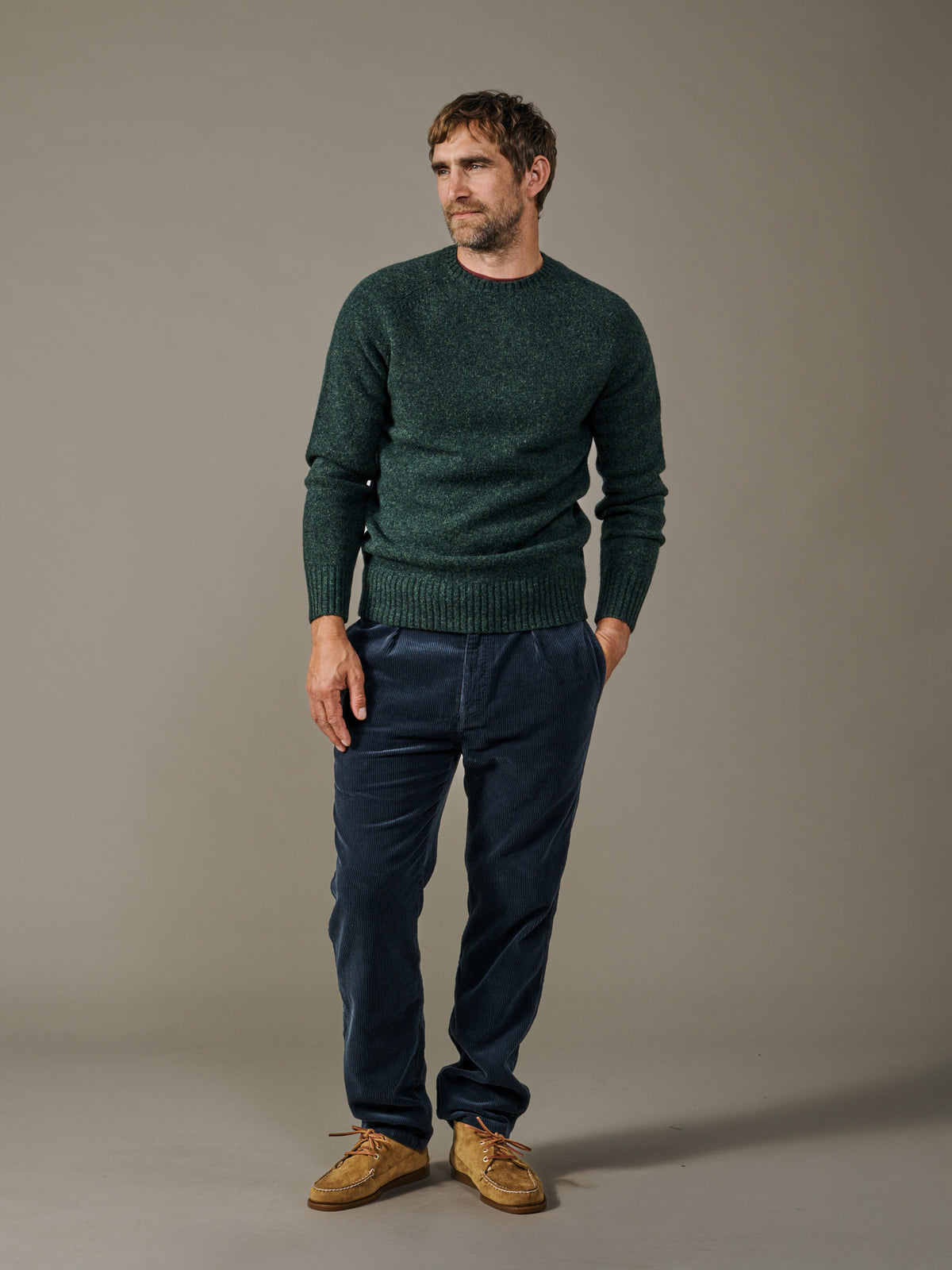 Aubin Dark Green Prestwick Shetland Crew Neck Jumper | Crew Neck