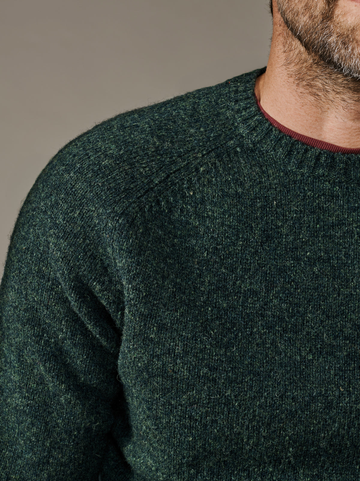 Aubin Dark Green Prestwick Shetland Crew Neck Jumper | Crew Neck