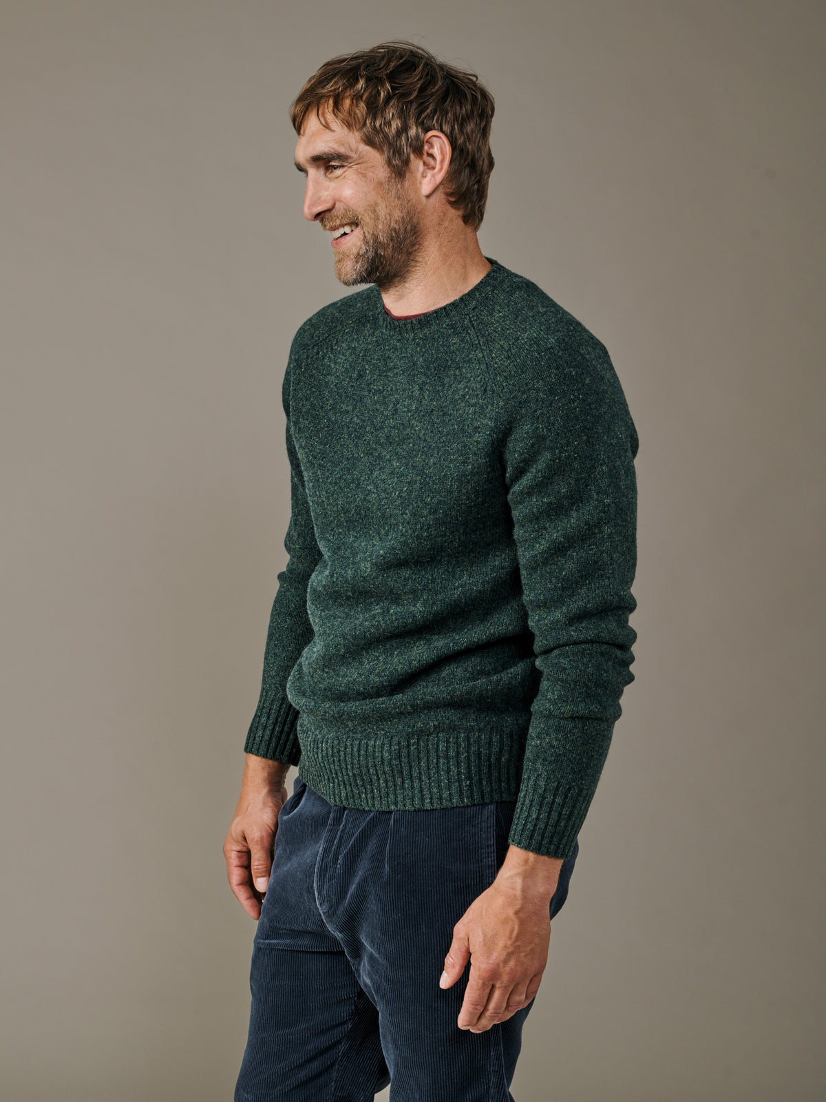 Aubin Dark Green Prestwick Shetland Crew Neck Jumper | Crew Neck