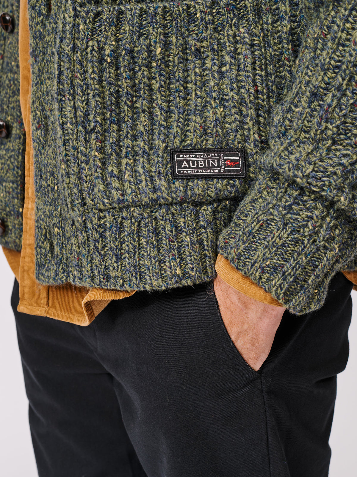 Aubin Khaki Priory Fisherman Rib Shawl Collar Cardigan | Cardigan