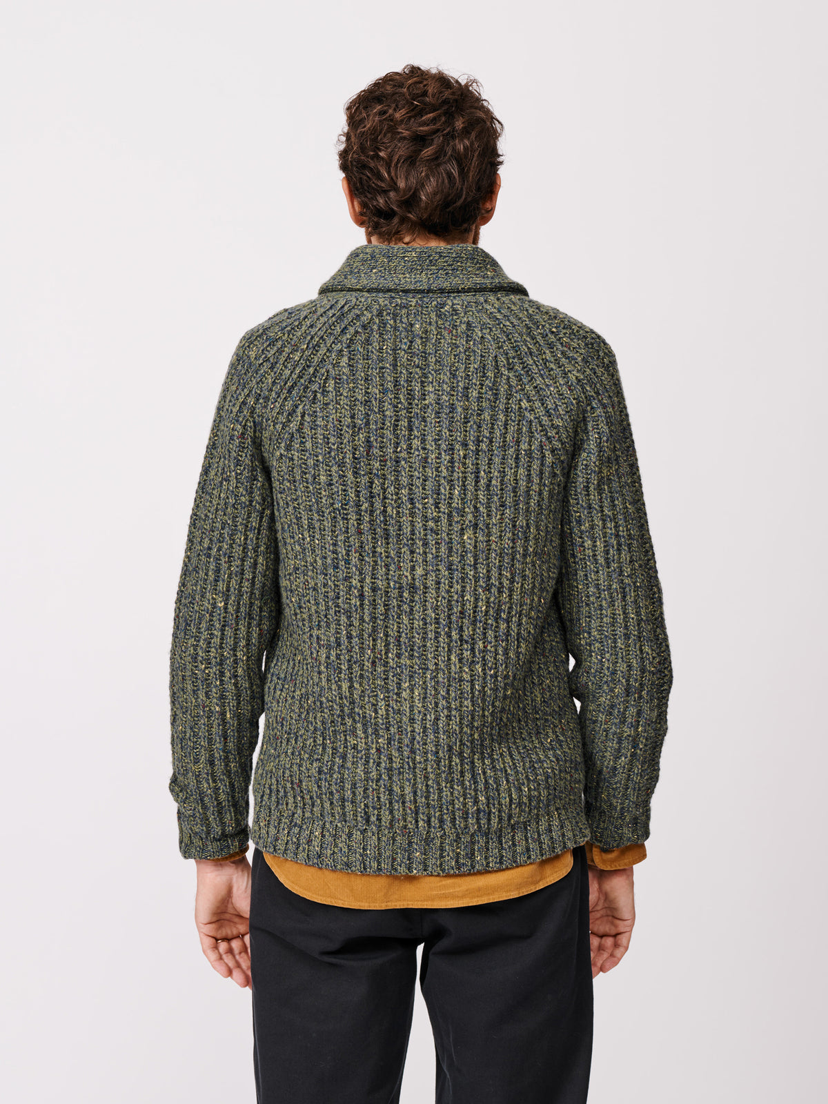 Aubin Khaki Priory Fisherman Rib Shawl Collar Cardigan | Cardigan