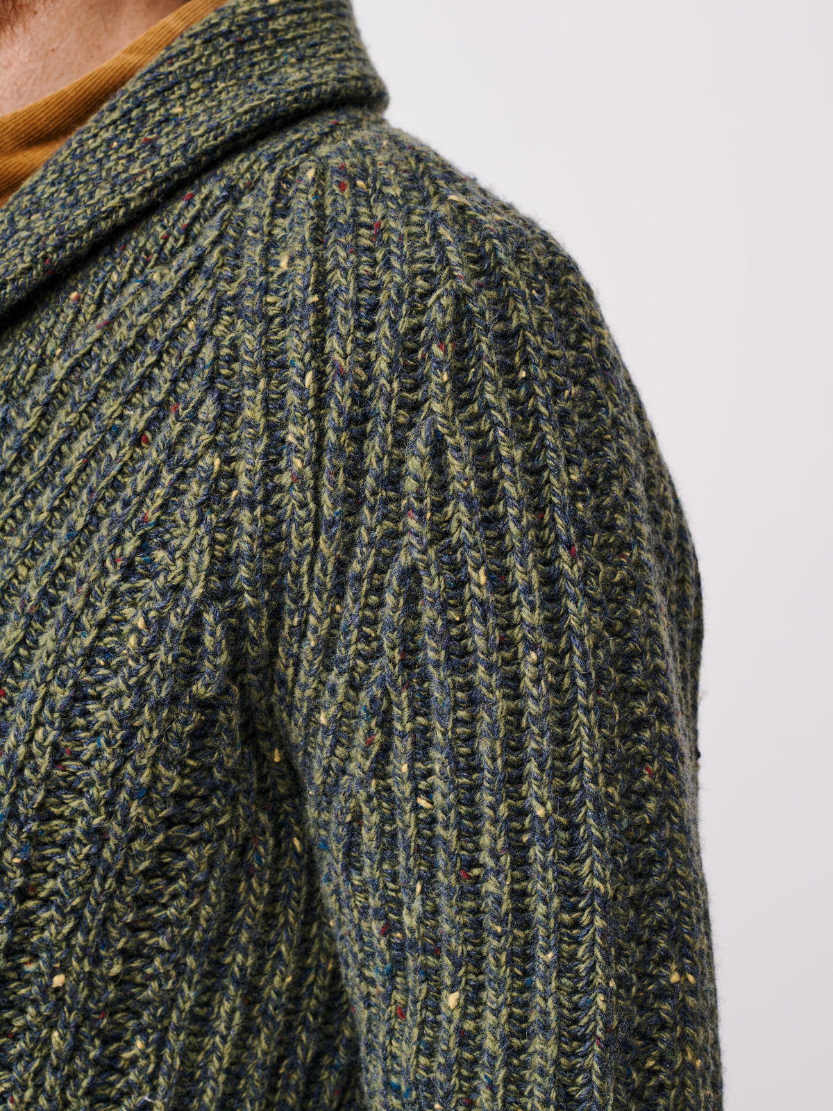 Aubin Khaki Priory Fisherman Rib Shawl Collar Cardigan | Cardigan