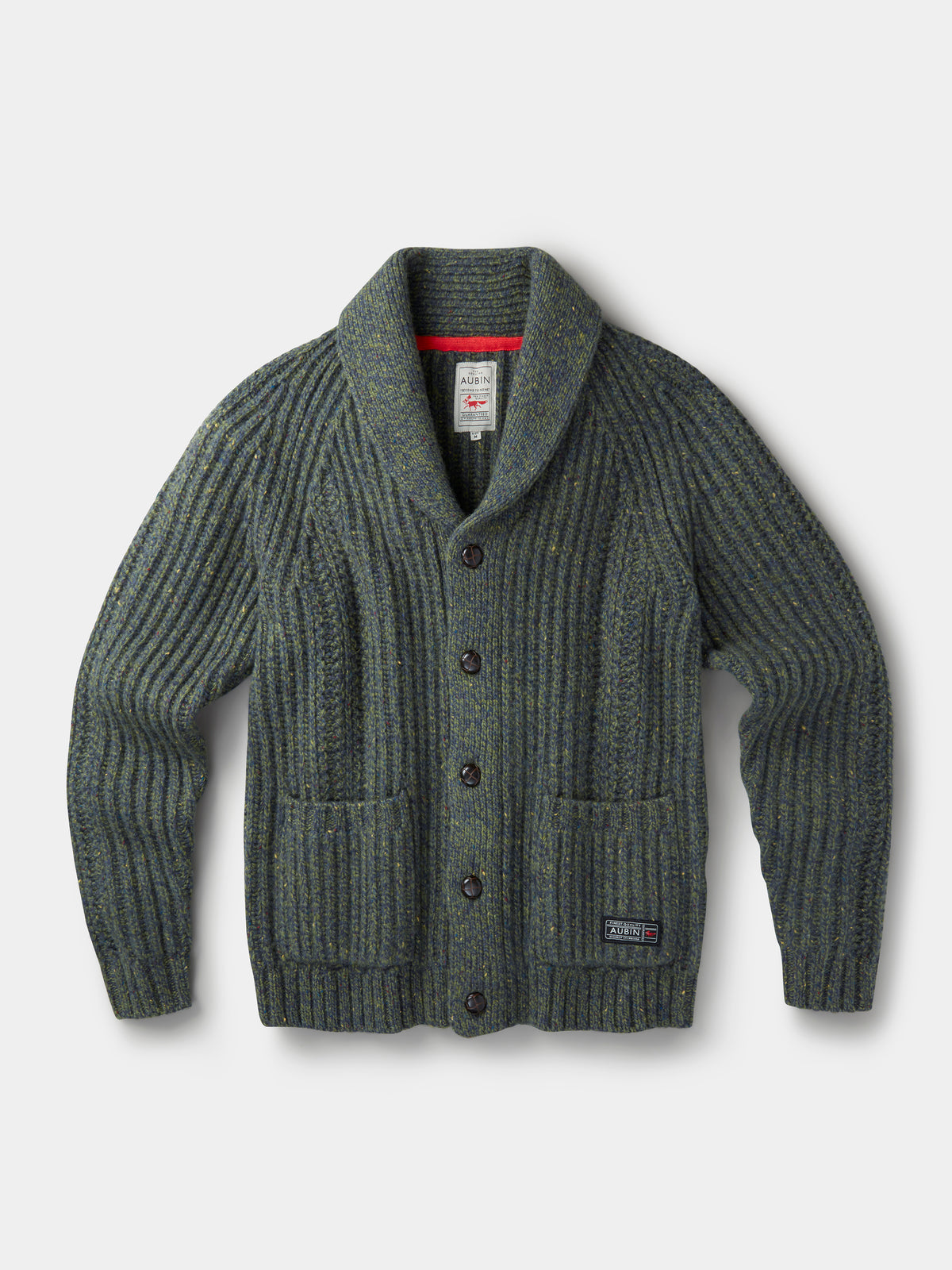 Aubin Khaki Priory Fisherman Rib Shawl Collar Cardigan | Cardigan