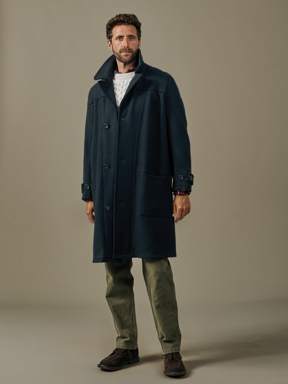 Aubin Navy Raleigh Wool Coat | Overcoat
