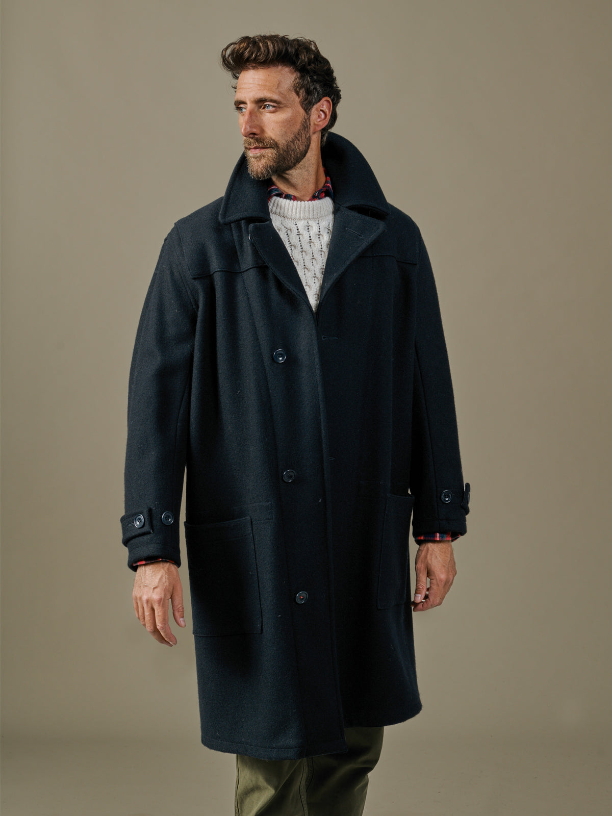 Aubin Navy Raleigh Wool Coat | Overcoat