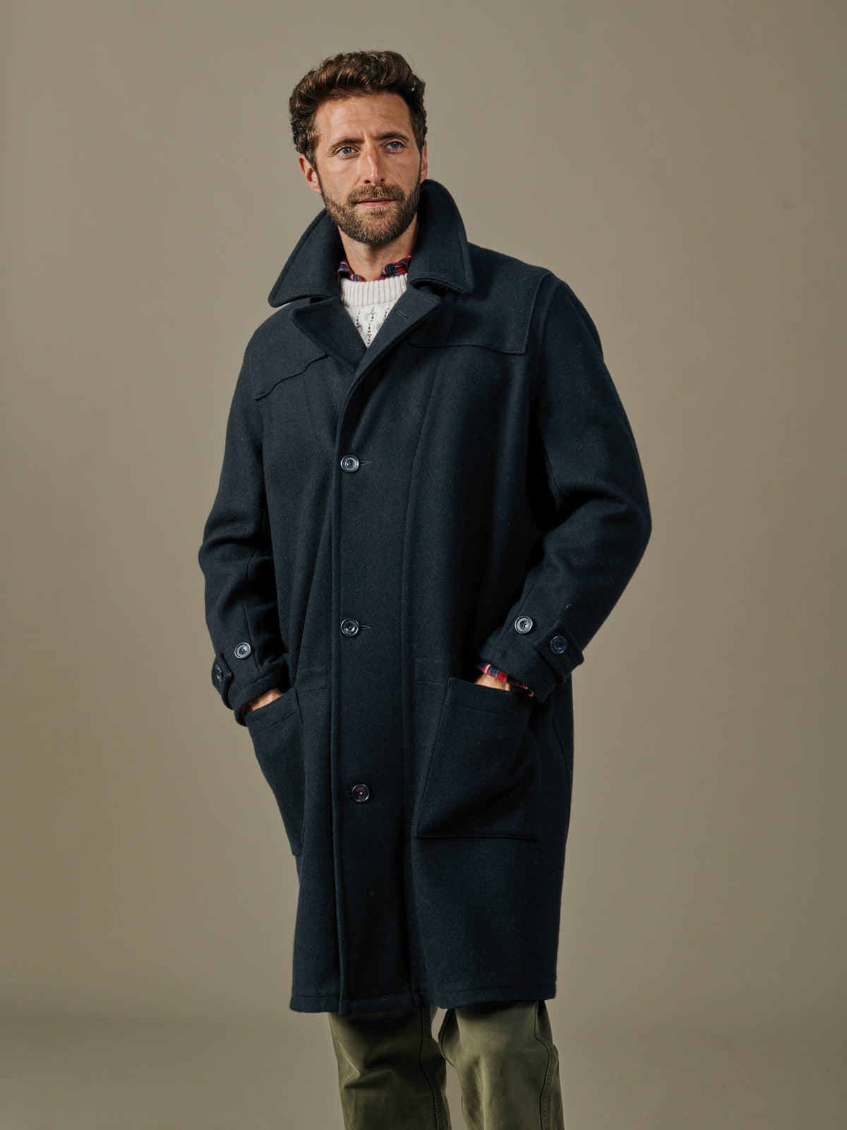 Aubin Navy Raleigh Wool Coat | Overcoat