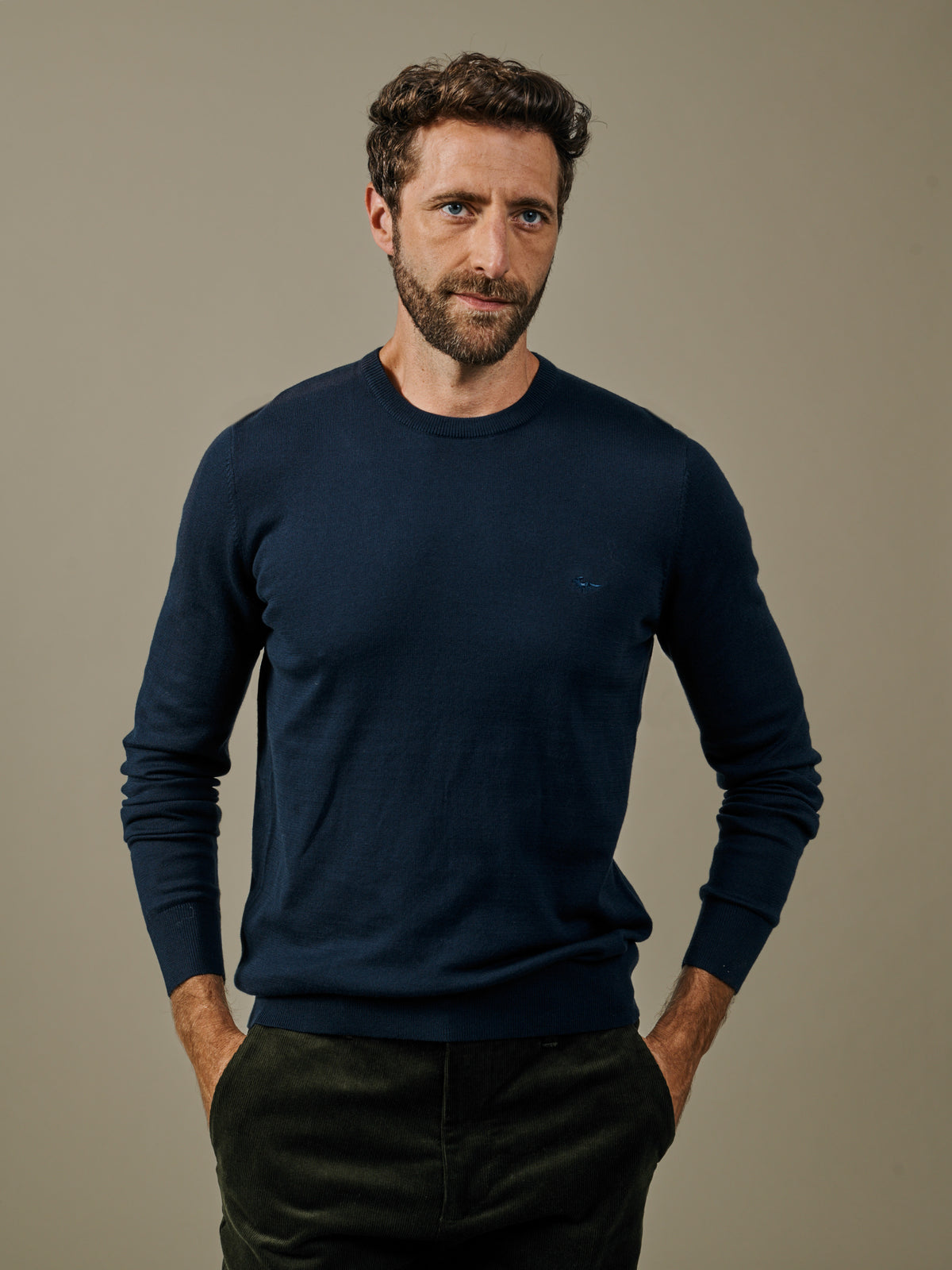 Aubin Navy Raven Cotton Crew Neck Jumper | Crew Neck