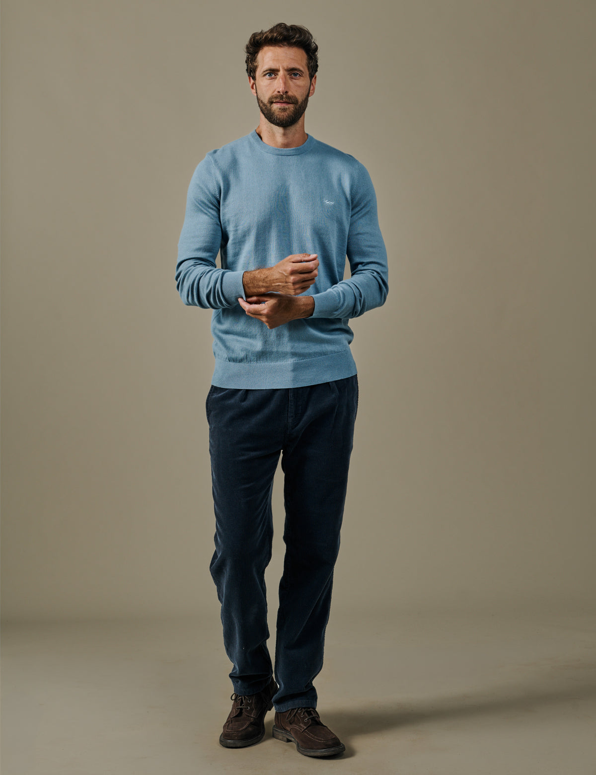 Aubin Light Blue Raven Cotton Crew Neck Jumper | Knitwear