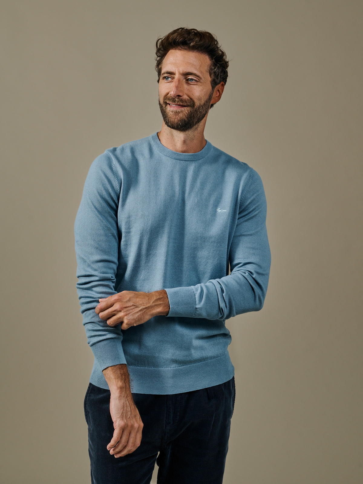 Aubin Light Blue Raven Cotton Crew Neck Jumper | Knitwear