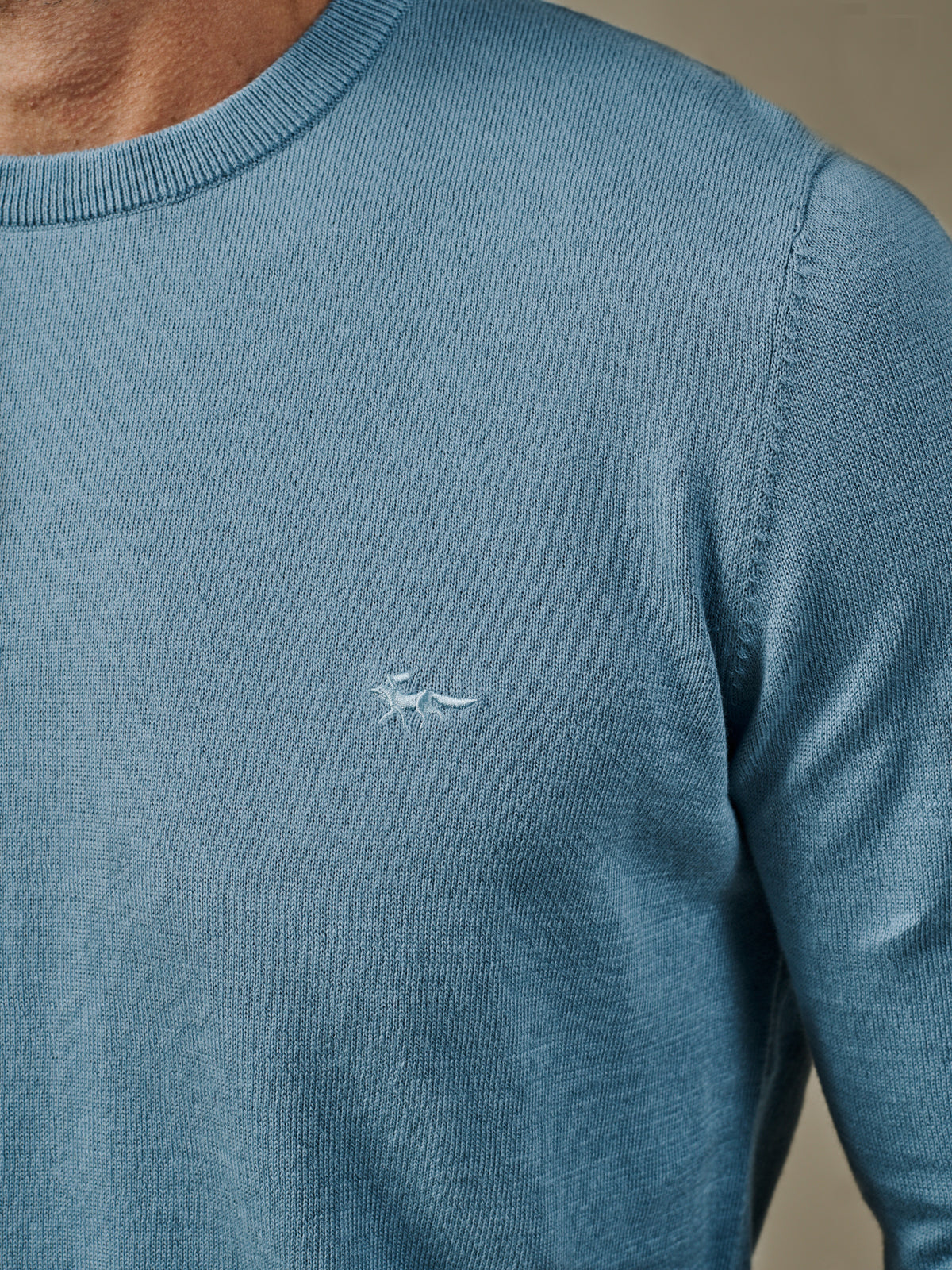 Aubin Light Blue Raven Cotton Crew Neck Jumper | Knitwear
