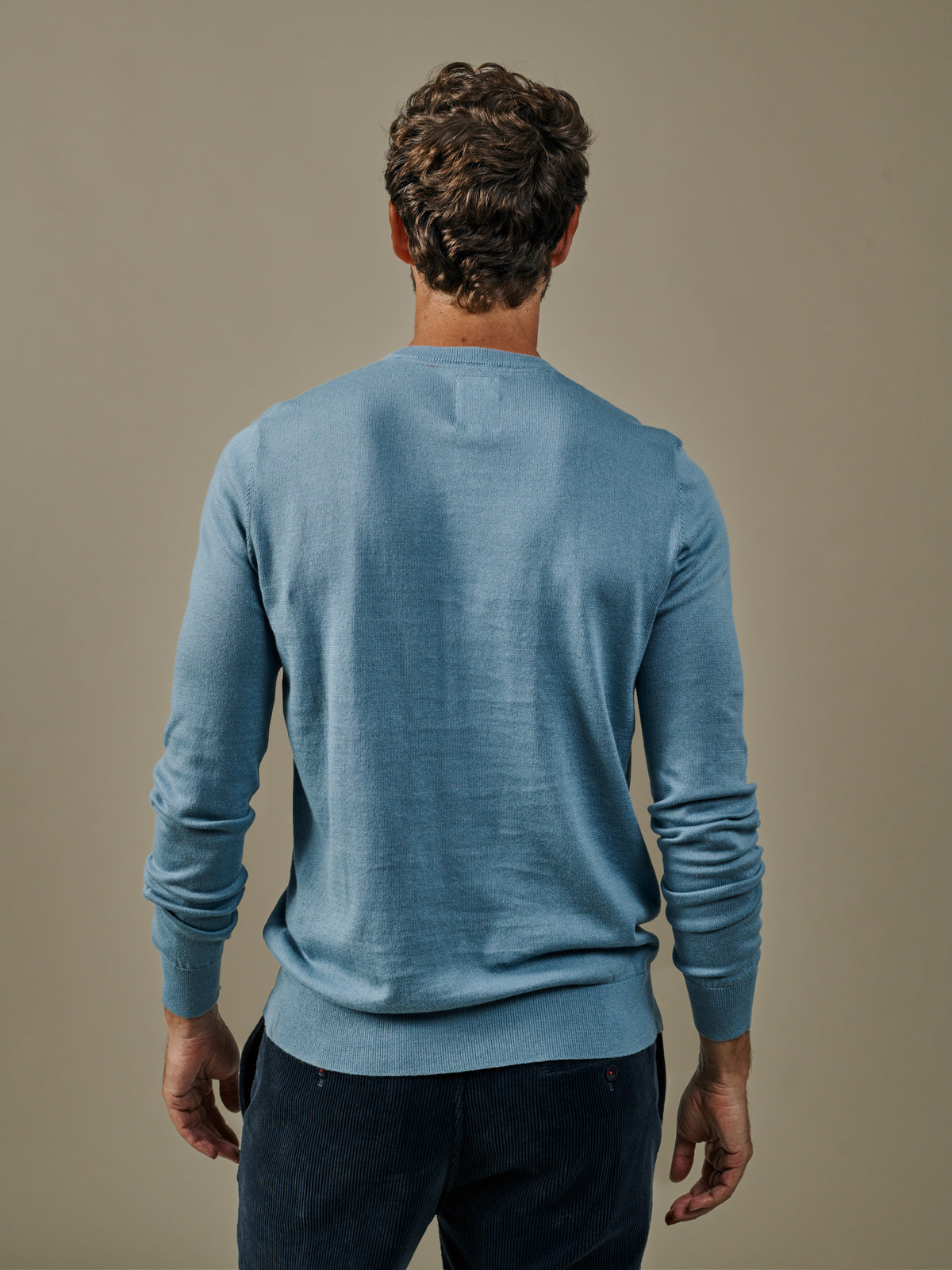 Aubin Light Blue Raven Cotton Crew Neck Jumper | Knitwear