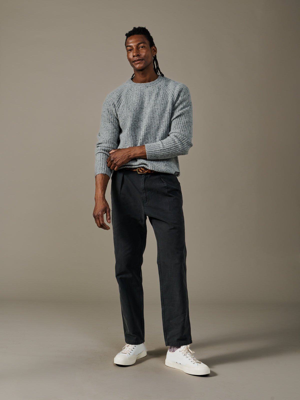 Aubin Grey Mix Ray Fisherman Rib Crew Neck Jumper | Crew Neck