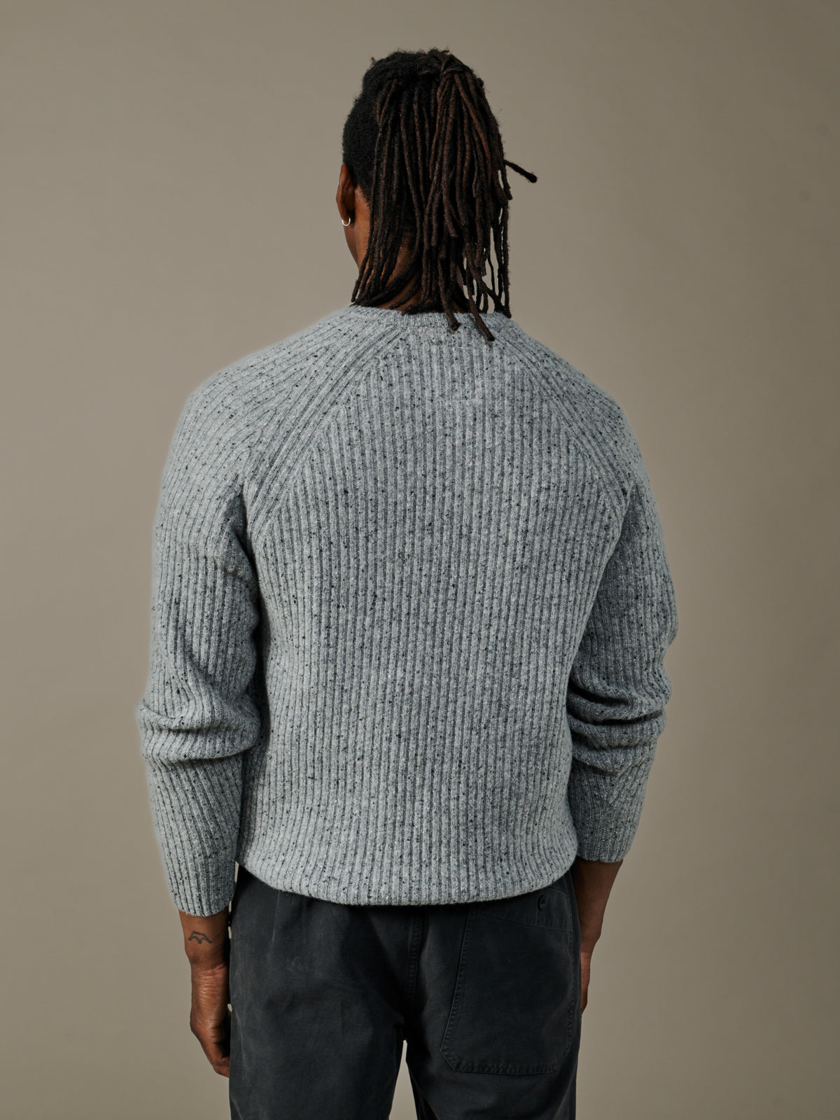 Aubin Grey Mix Ray Fisherman Rib Crew Neck Jumper | Crew Neck