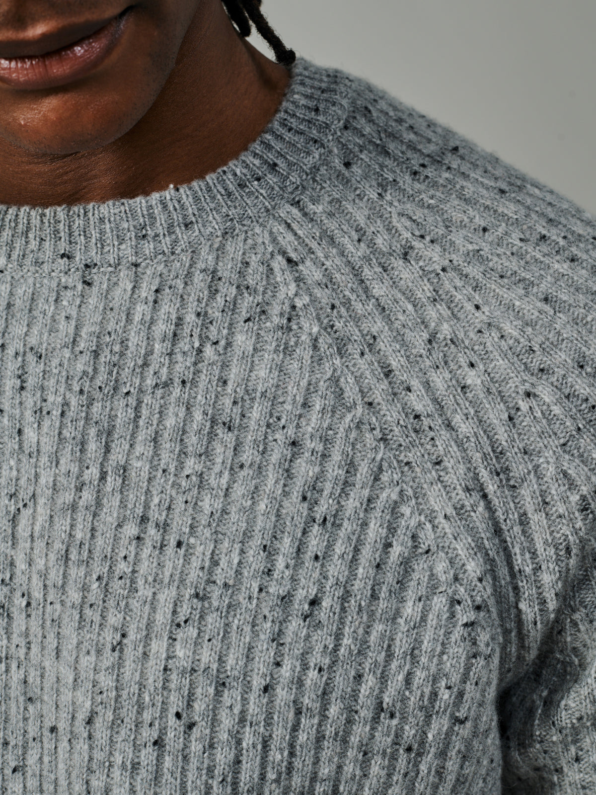 Aubin Grey Mix Ray Fisherman Rib Crew Neck Jumper | Crew Neck