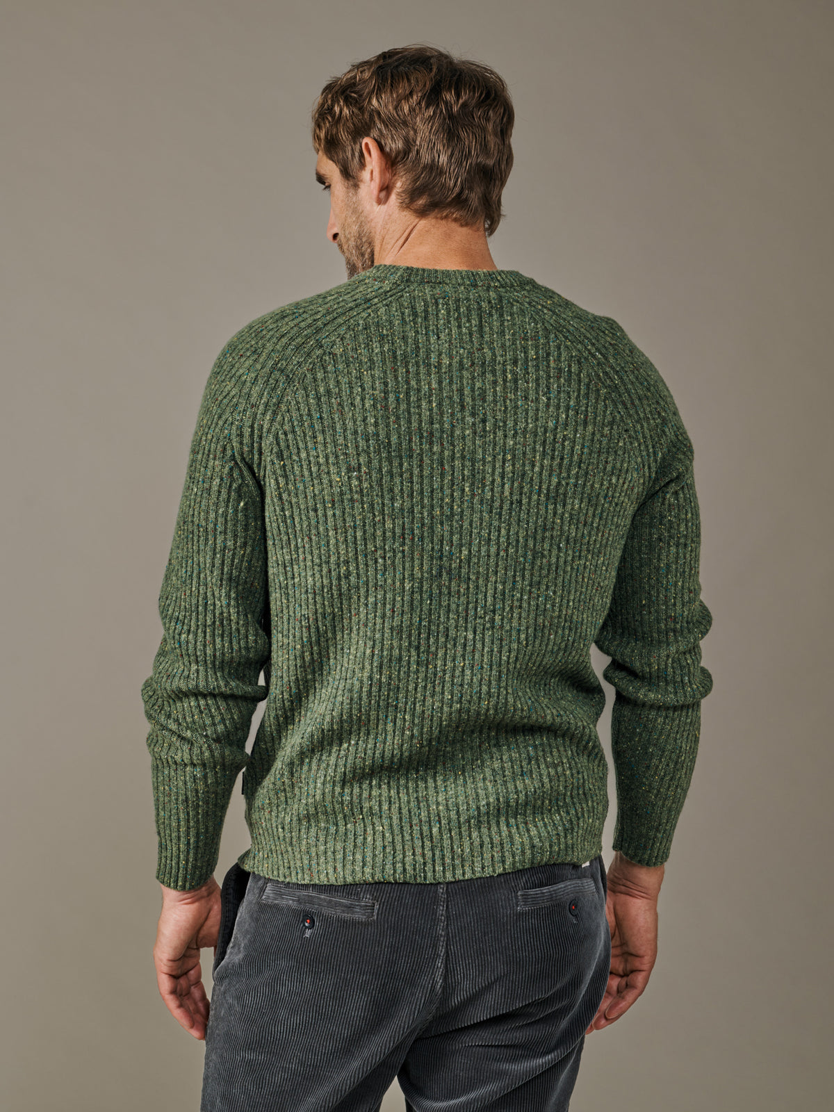 Aubin Khaki Mix Ray Fisherman Rib Crew Neck Jumper | Crew Neck