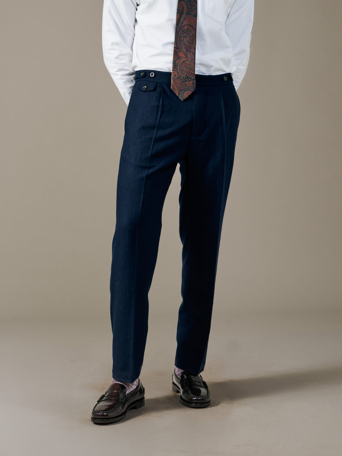 Aubin Navy Pinstripe Rowley Suit Trouser | Suit Trousers