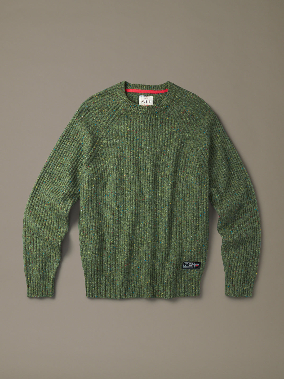 Aubin Khaki Mix Ray Fisherman Rib Crew Neck Jumper | Crew Neck