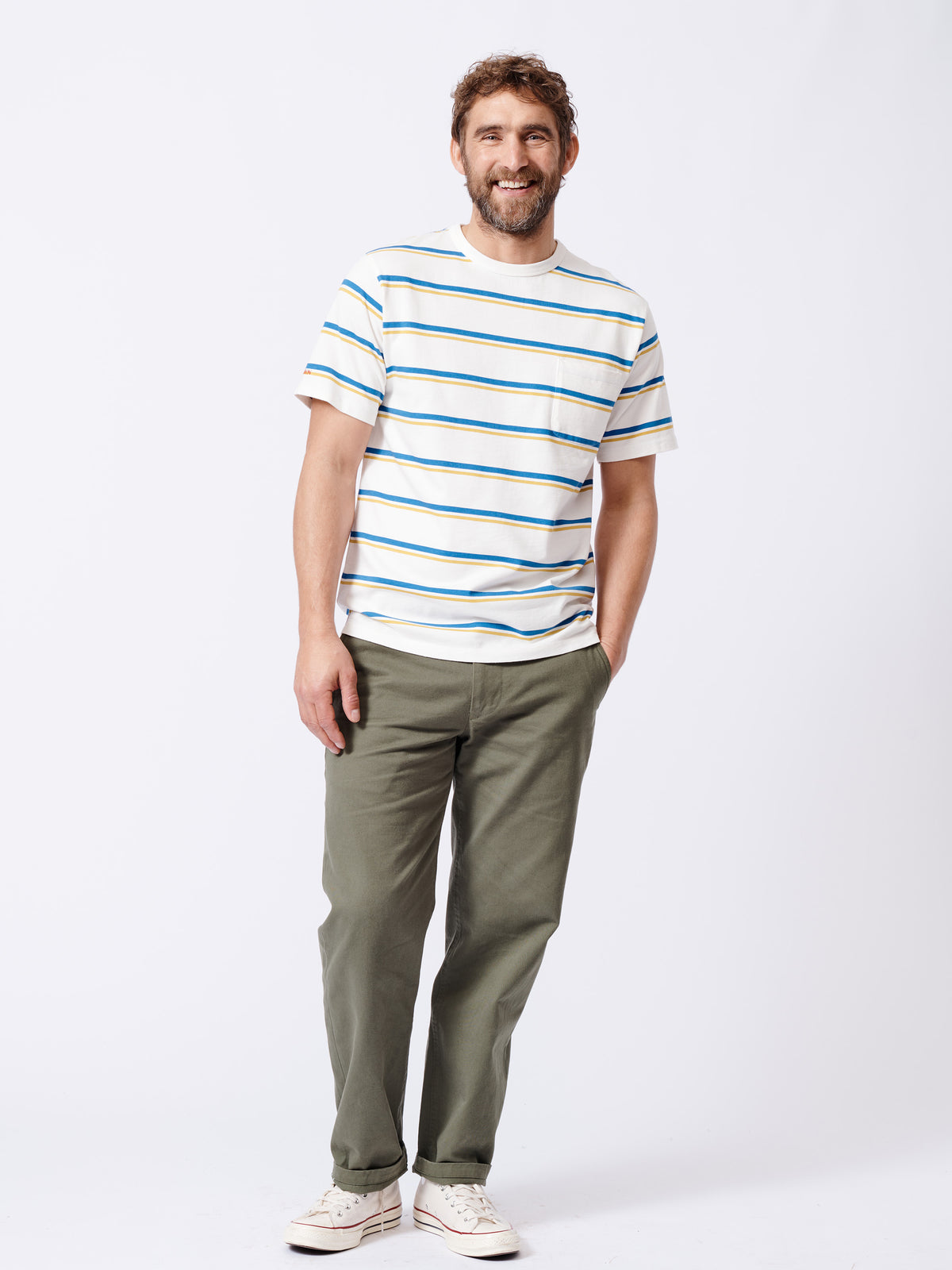 Aubin Cobalt/Ecru Stripe Santon Relaxed T-Shirt | Striped Tee
