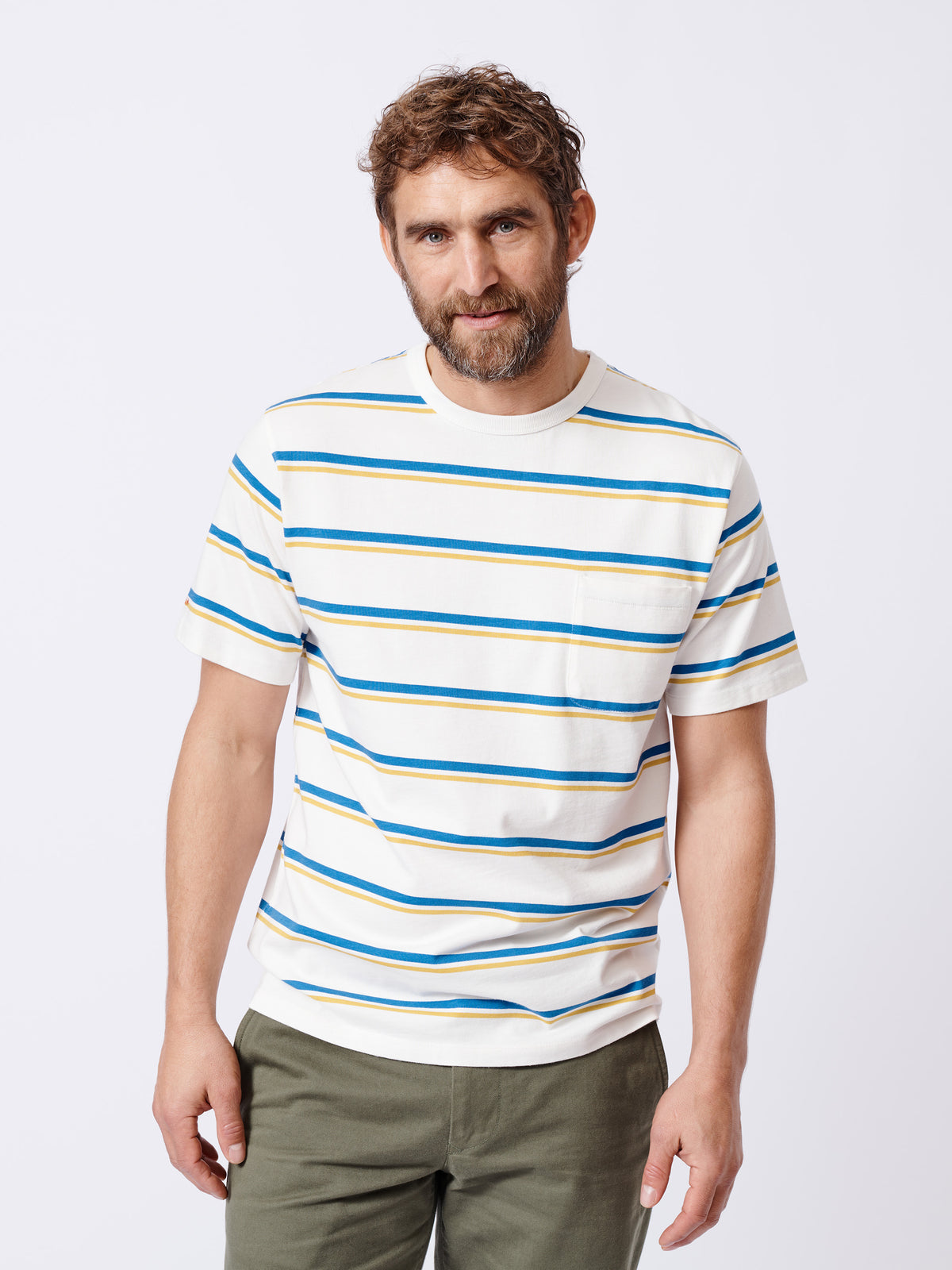 Aubin Cobalt/Ecru Stripe Santon Relaxed T-Shirt | Striped Tee