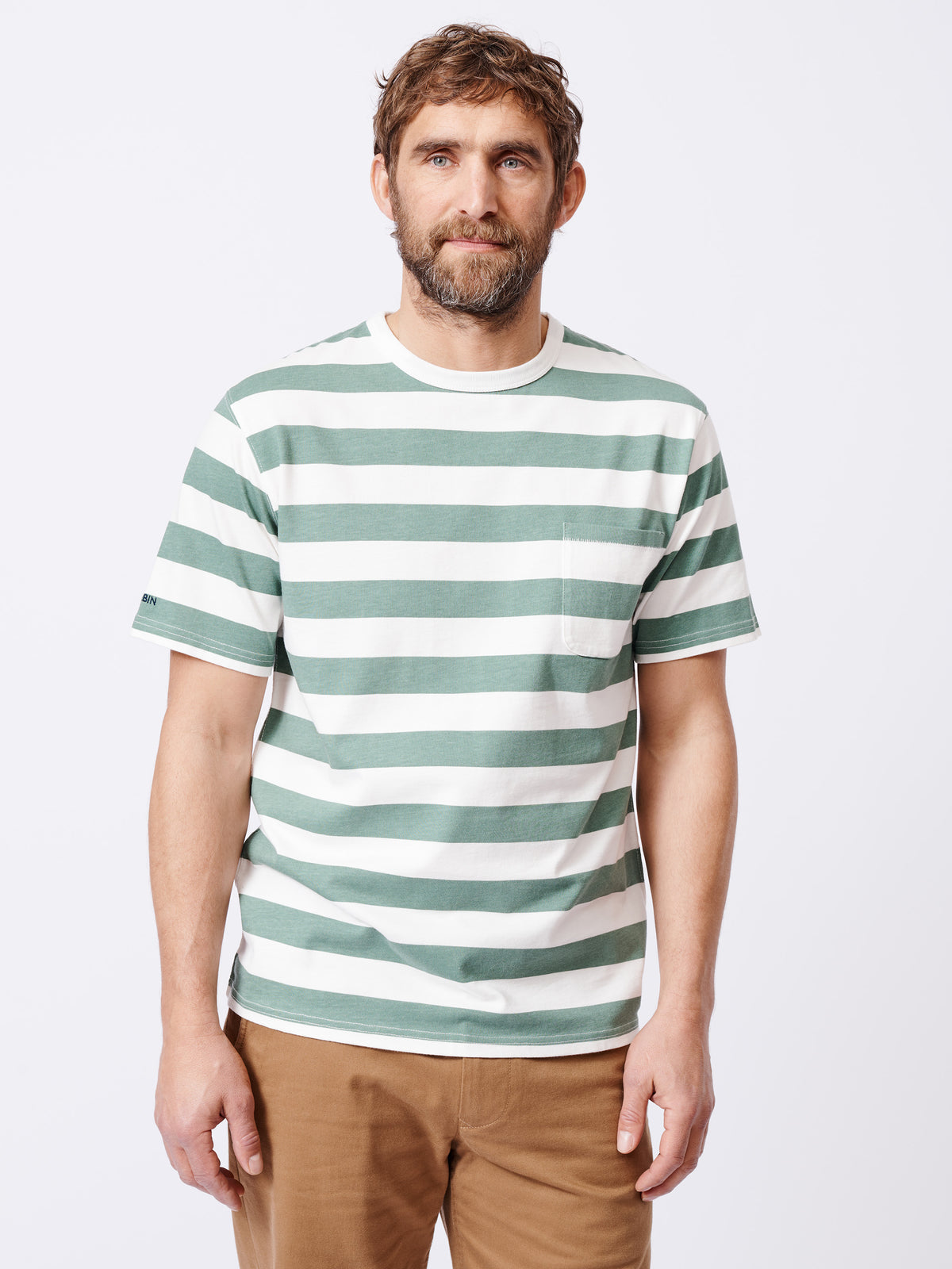 Aubin Khaki/Ecru Stripe Santon Relaxed T-Shirt | Striped Tee