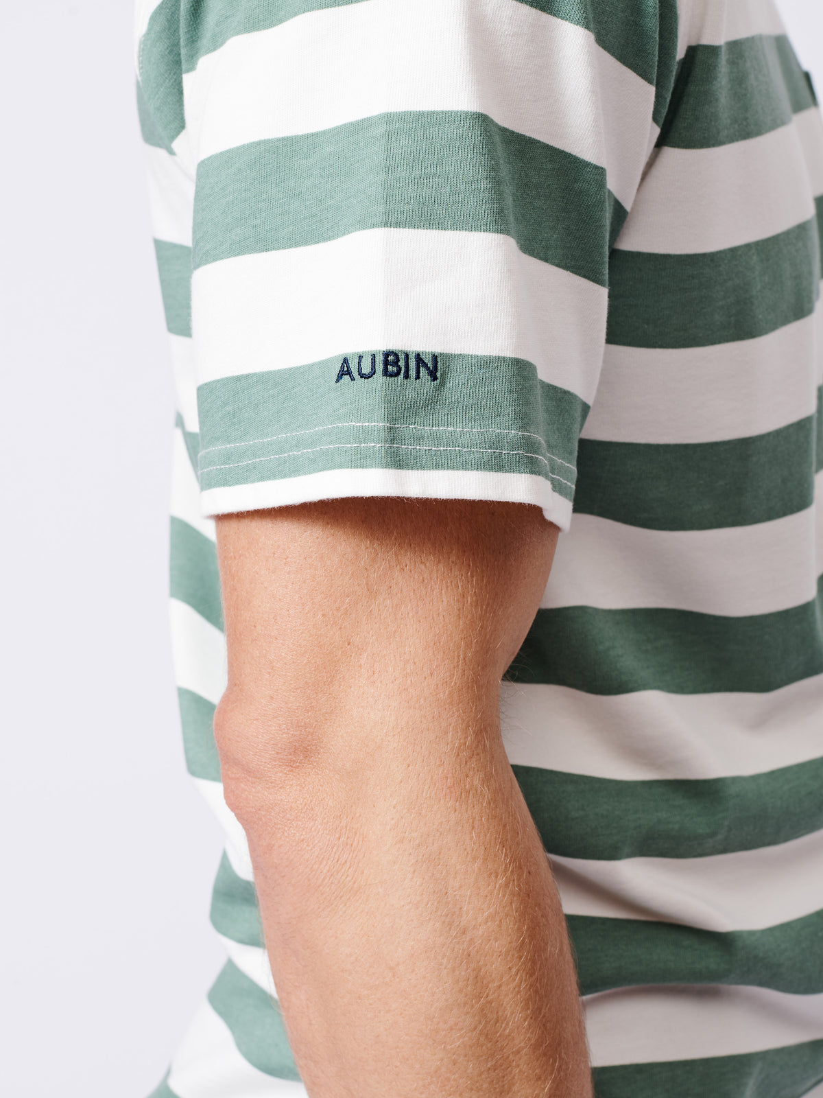 Aubin Khaki/Ecru Stripe Santon Relaxed T-Shirt | Striped Tee