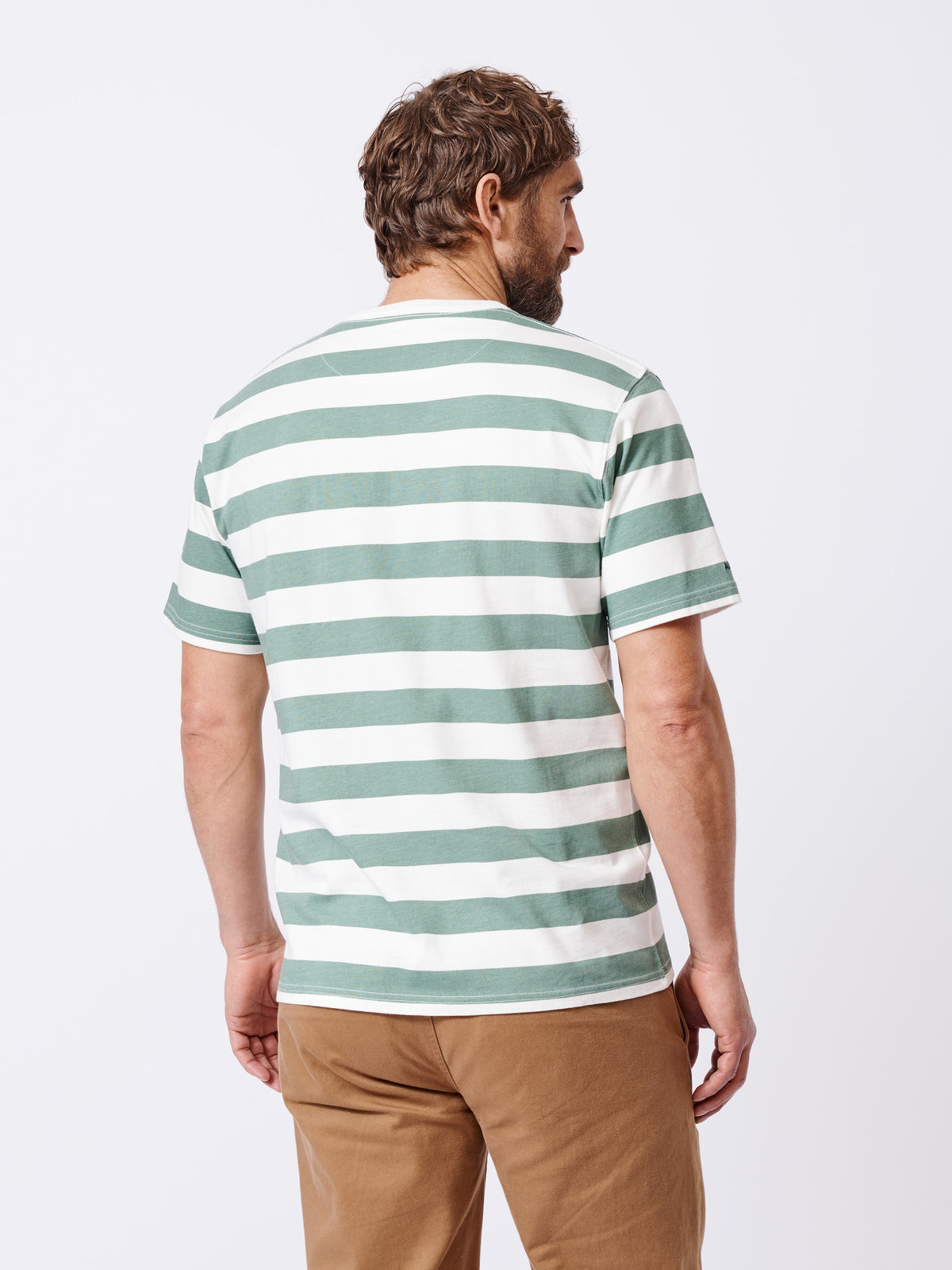 Aubin Khaki/Ecru Stripe Santon Relaxed T-Shirt | Striped Tee
