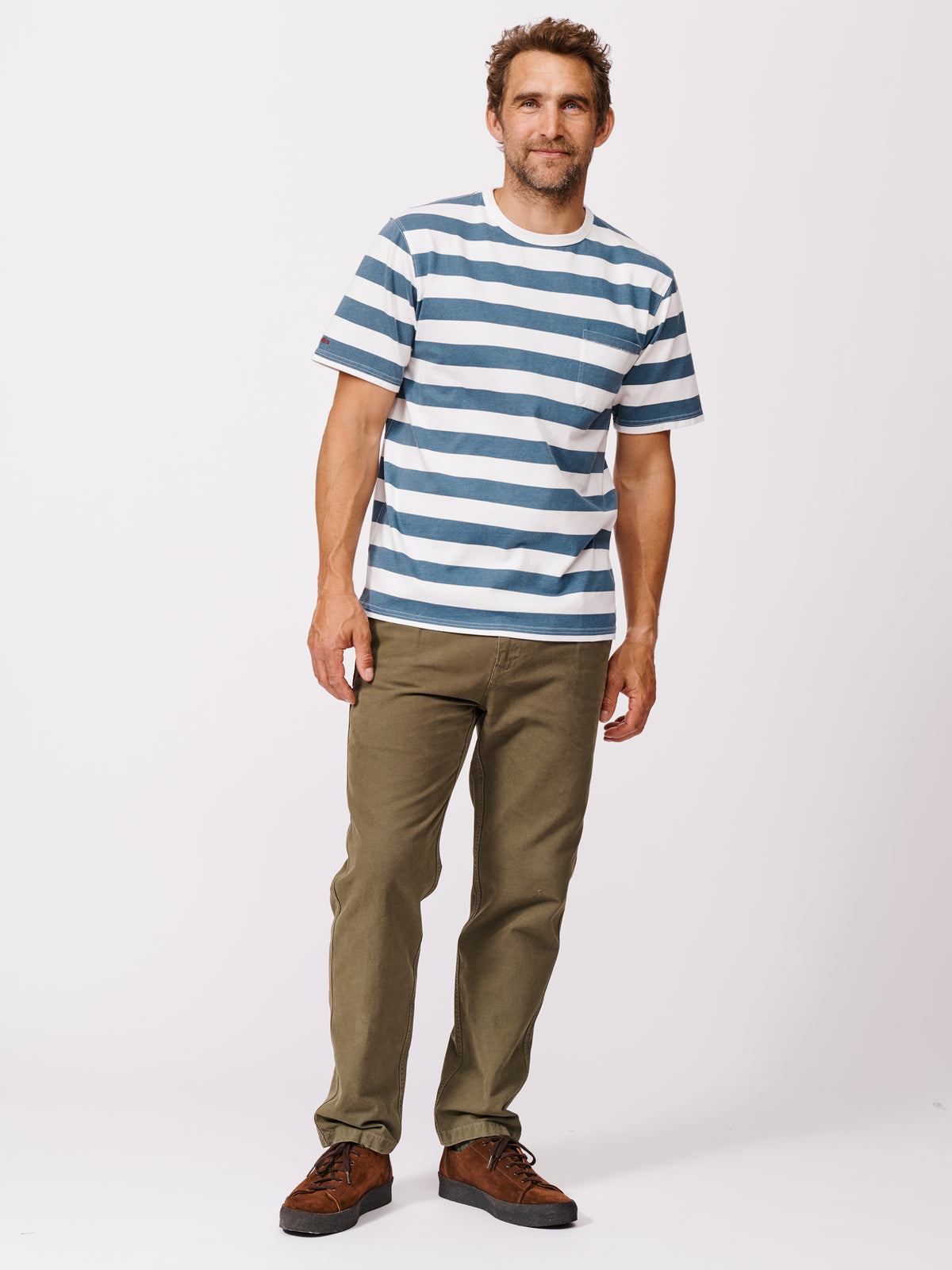 Aubin Deep Blue Stripe Santon Relaxed T-Shirt | Striped Tee
