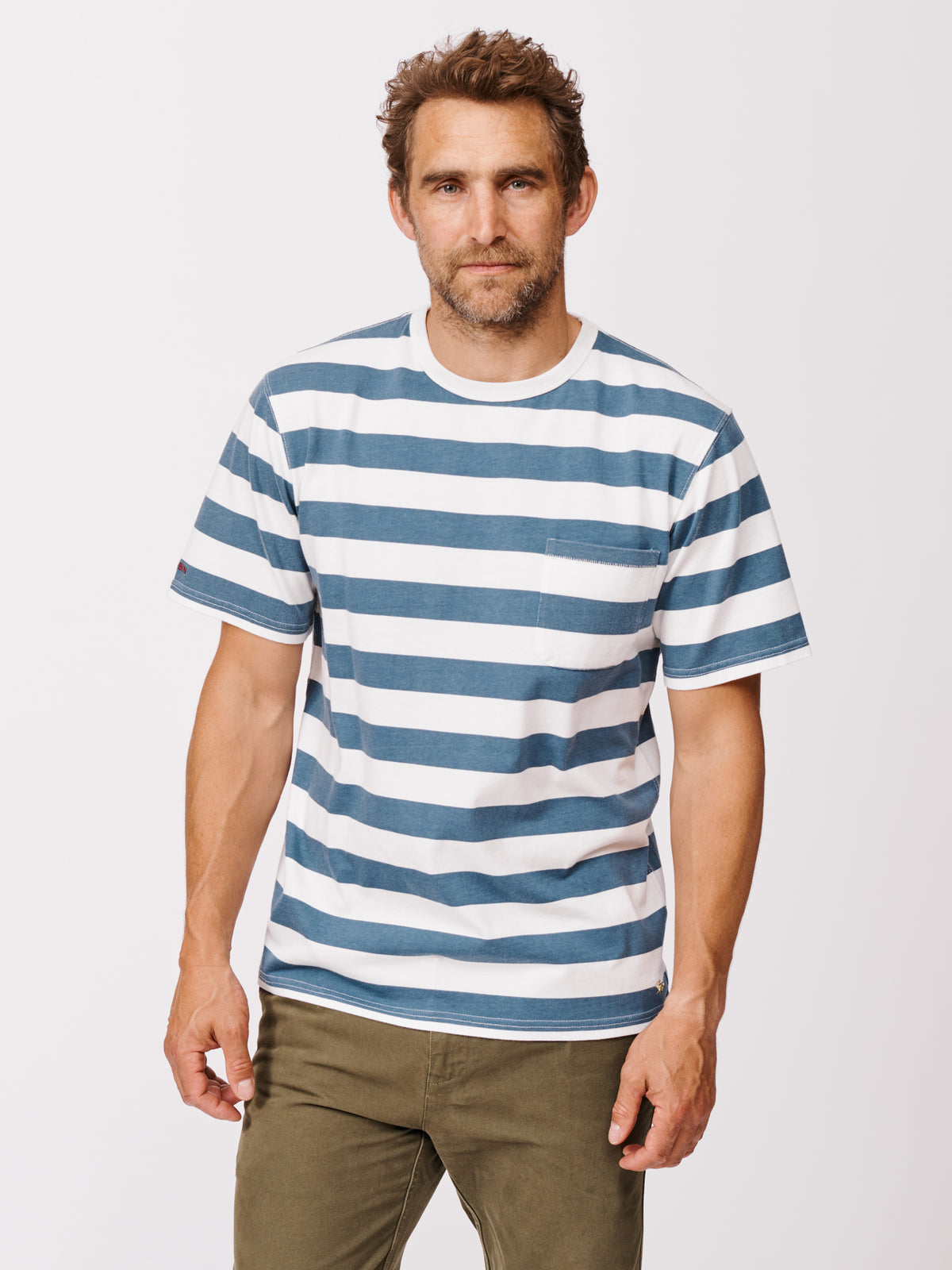 Aubin Deep Blue Stripe Santon Relaxed T-Shirt | Striped Tee