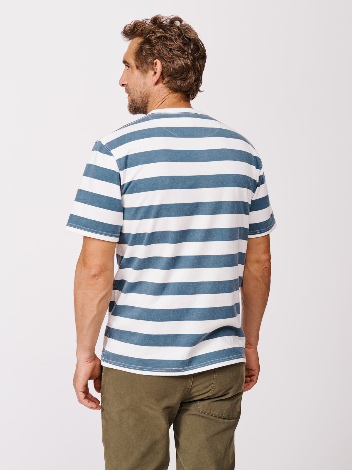 Aubin Deep Blue Stripe Santon Relaxed T-Shirt | Striped Tee