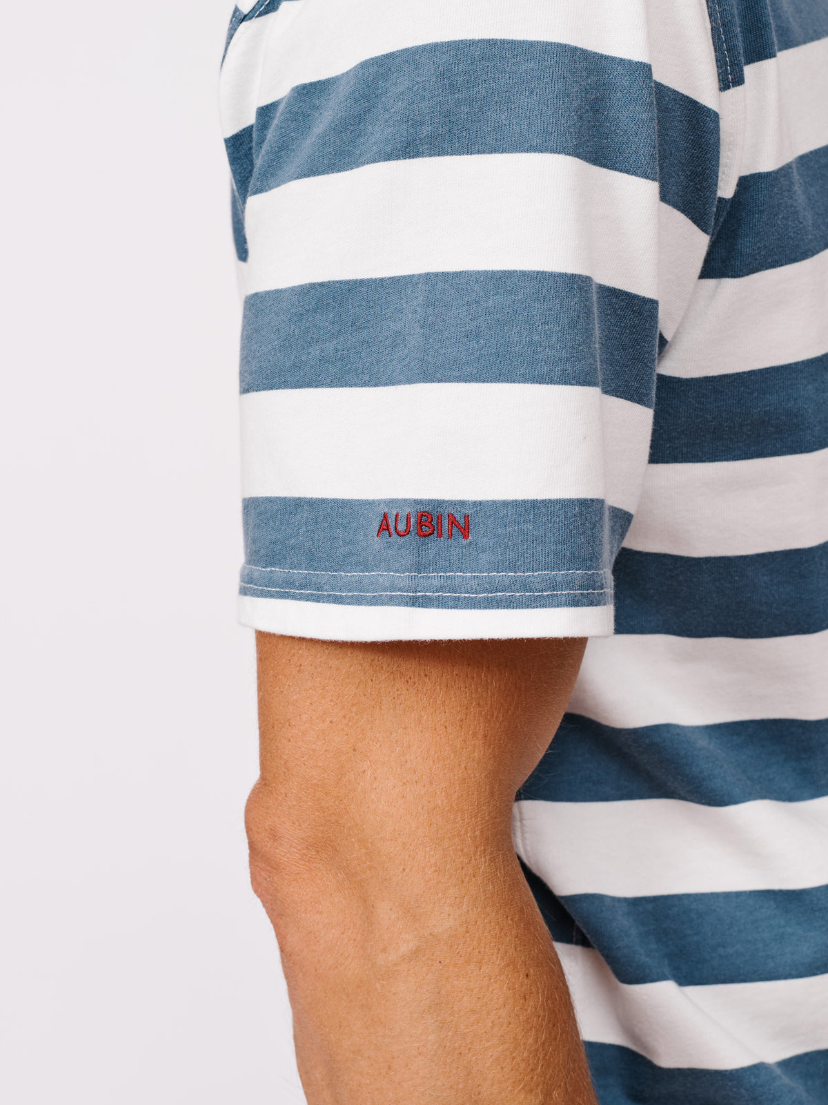 Aubin Deep Blue Stripe Santon Relaxed T-Shirt | Striped Tee