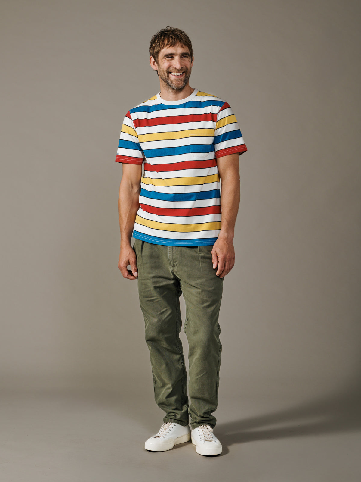 Aubin Yellow/Red/Blue Stripe Santon Relaxed T-Shirt | Relaxed Tee