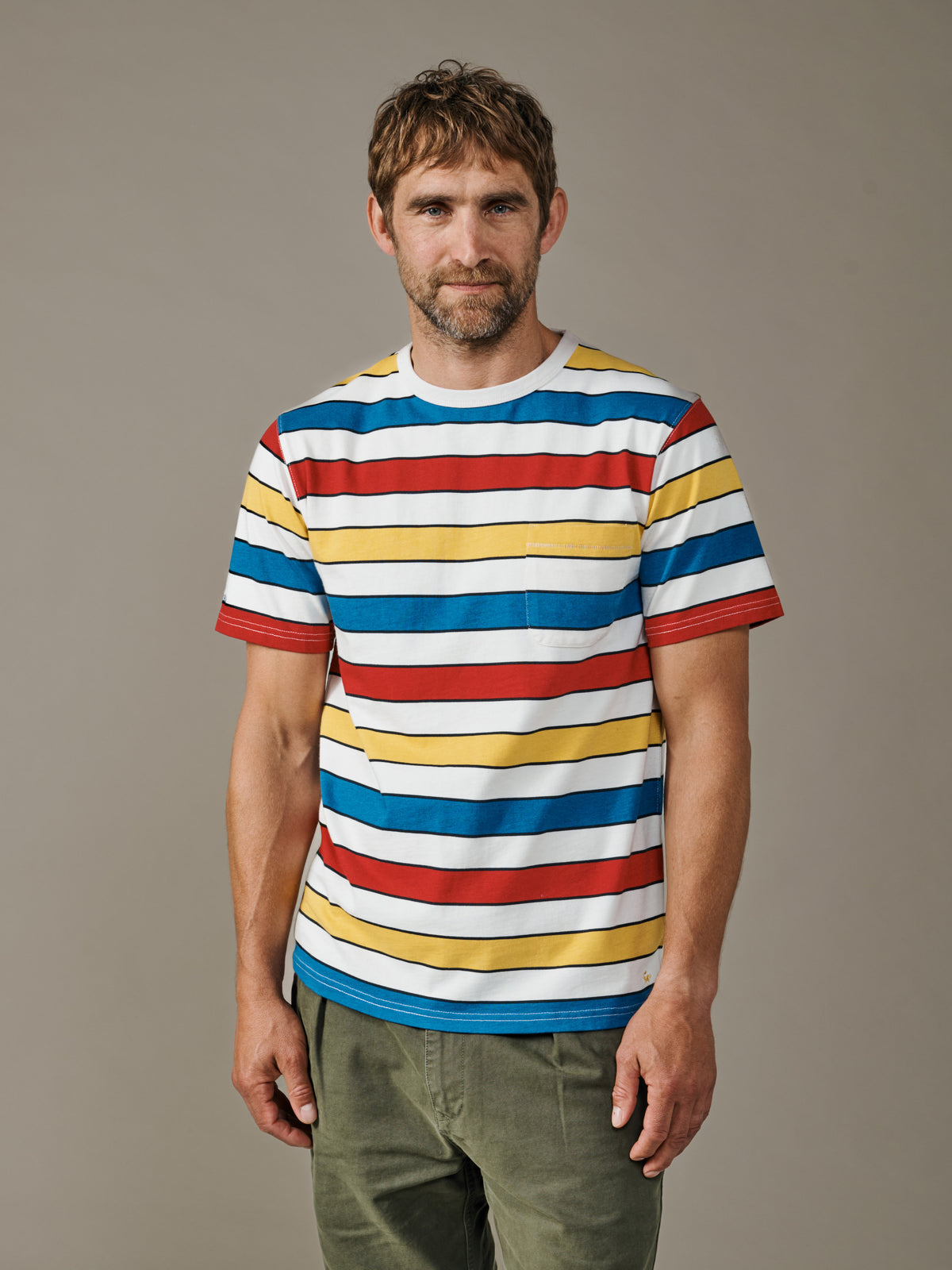 Aubin Yellow/Red/Blue Stripe Santon Relaxed T-Shirt | Relaxed Tee