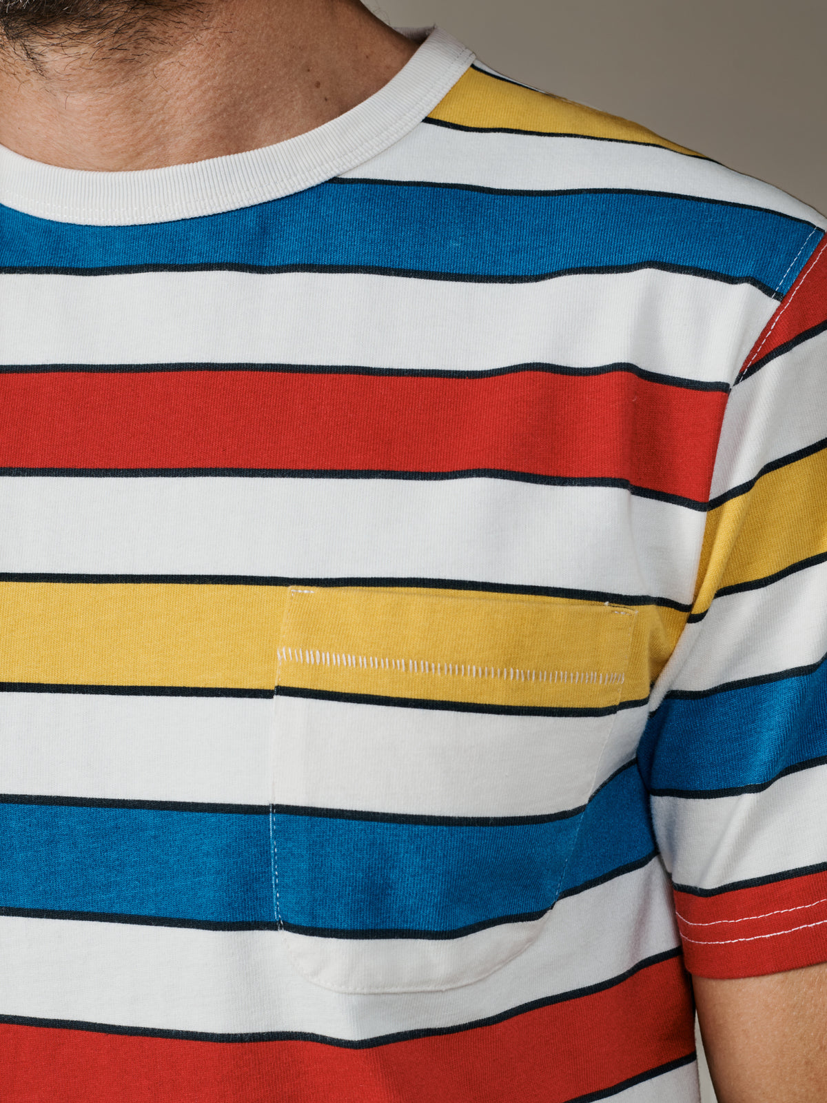 Aubin Yellow/Red/Blue Stripe Santon Relaxed T-Shirt | Relaxed Tee
