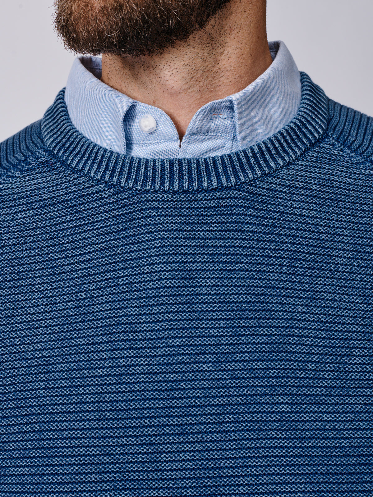 Aubin Navy Saxilby Cotton Tuck Stitch Crew | Crew Neck