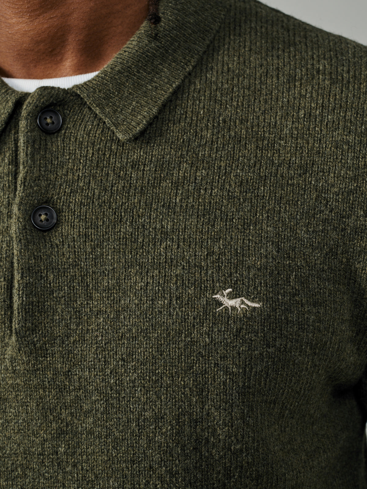 Aubin Khaki Shore Lambswool Long Sleeve Knitted Polo | Knitted Polo