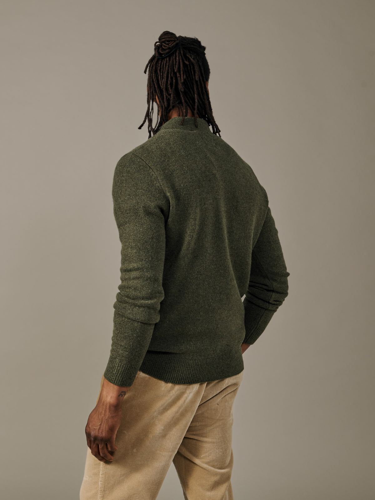 Aubin Khaki Shore Lambswool Long Sleeve Knitted Polo | Knitted Polo
