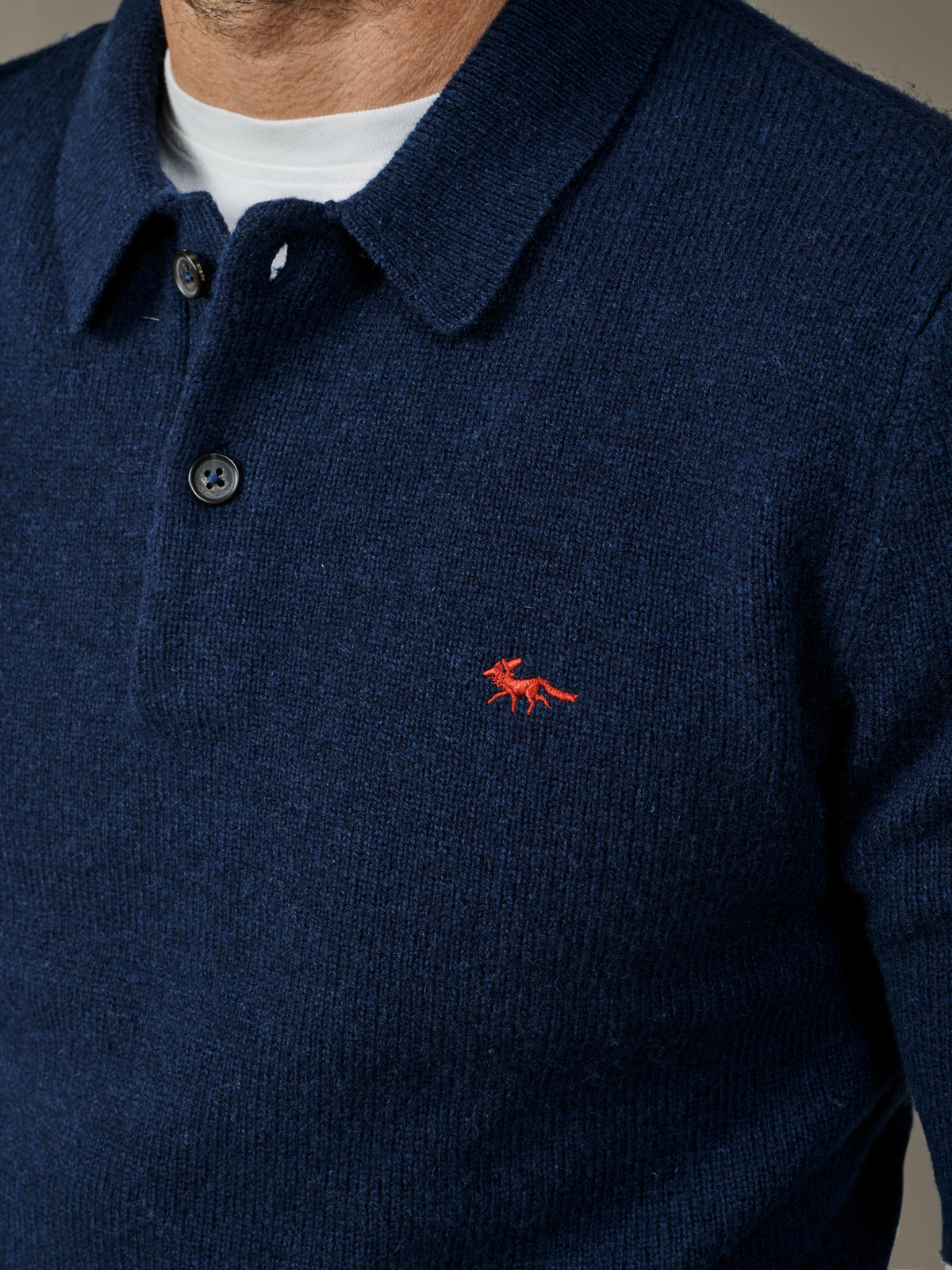 Aubin Navy Shore Lambswool Long Sleeve Knitted Polo | Knitted Polo