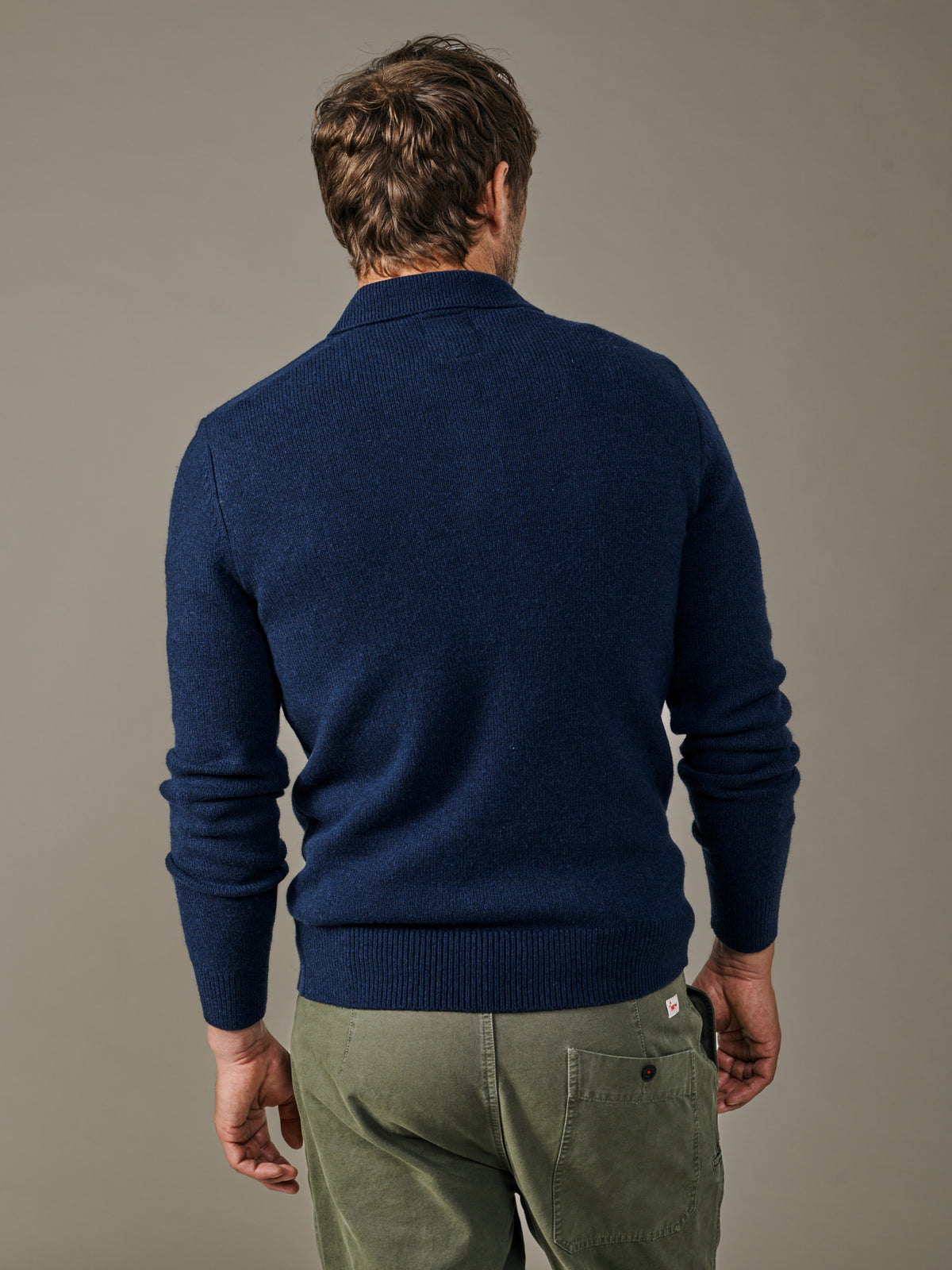 Aubin Navy Shore Lambswool Long Sleeve Knitted Polo | Knitted Polo