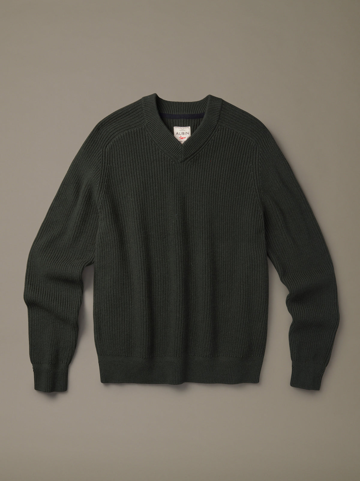 Aubin Dark Khaki Slea Cotton Merino V Neck | V-Neck