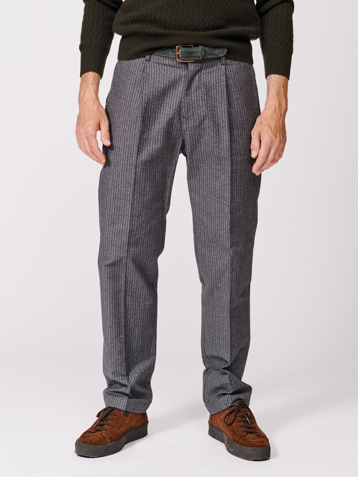 Aubin Grey Stripe Mareham Cotton Suit Trouser | Cotton Trousers