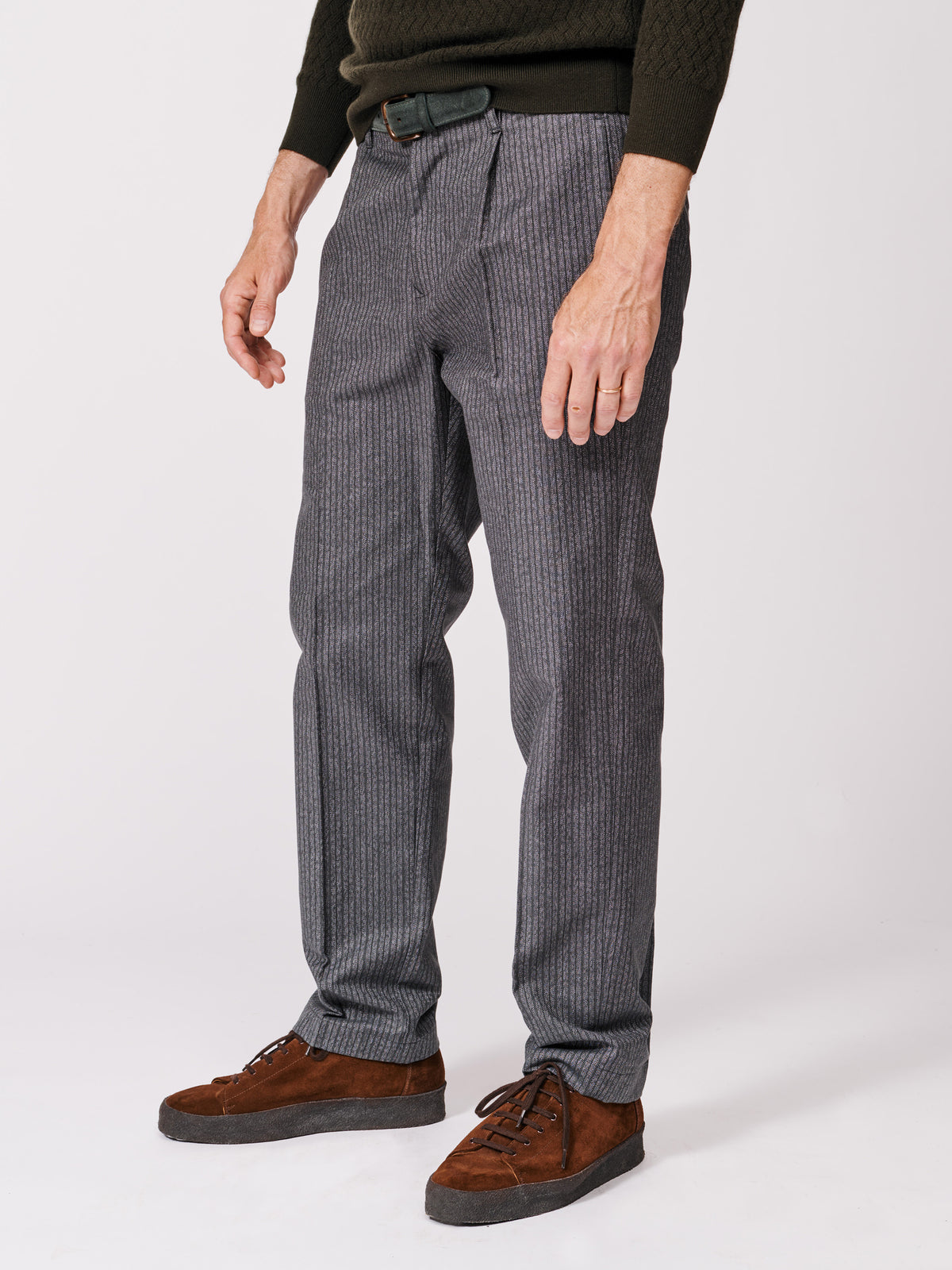 Aubin Grey Stripe Mareham Cotton Suit Trouser | Cotton Trousers