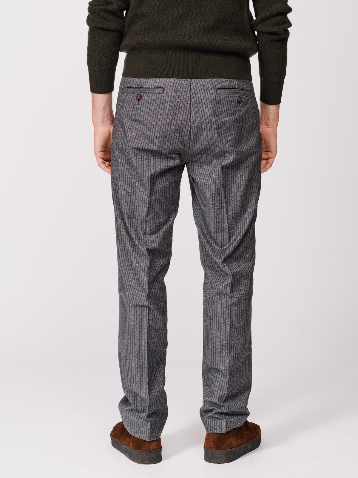 Aubin Grey Stripe Mareham Cotton Suit Trouser | Cotton Trousers