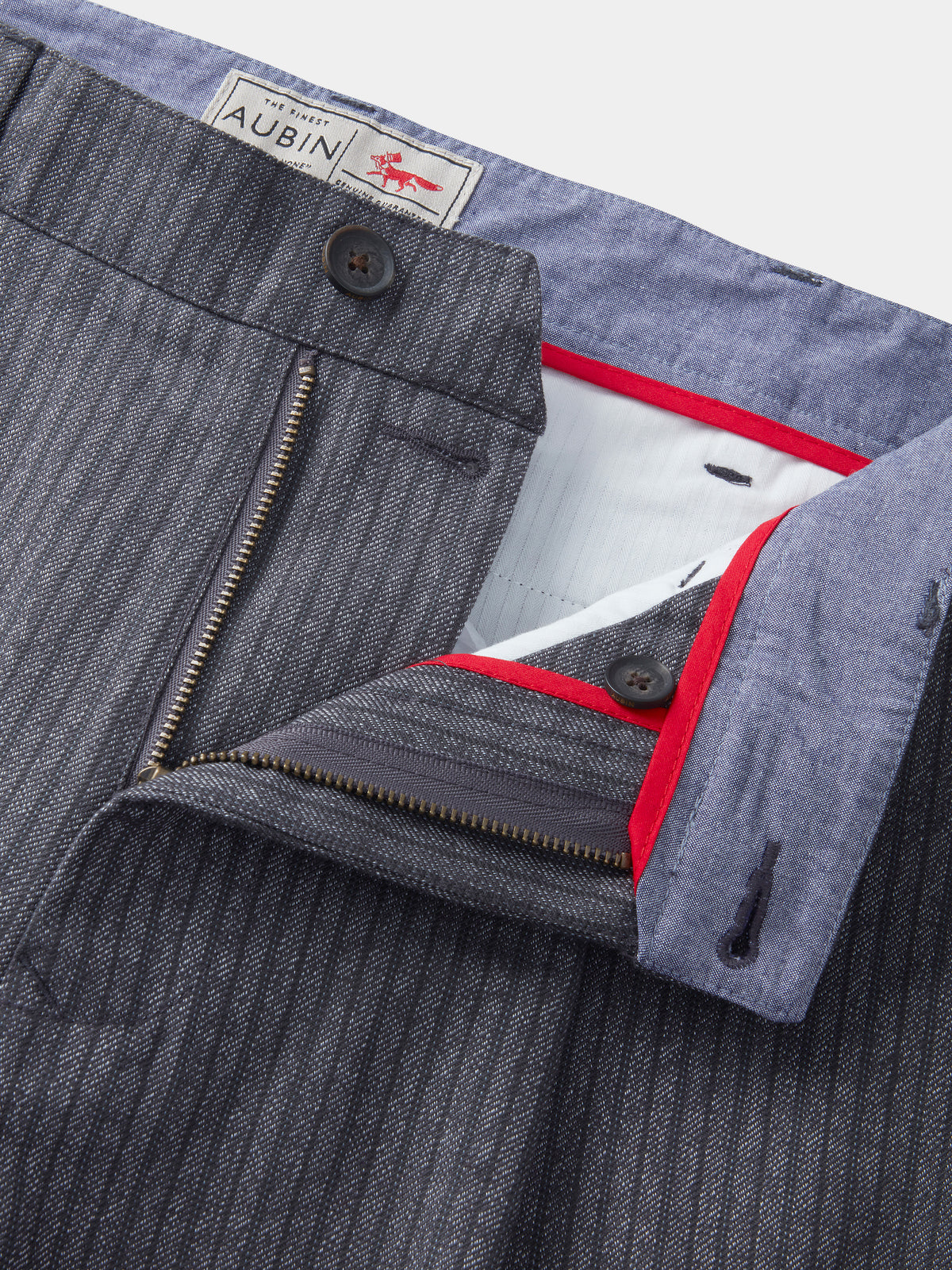 Aubin Grey Stripe Mareham Cotton Suit Trouser | Cotton Trousers