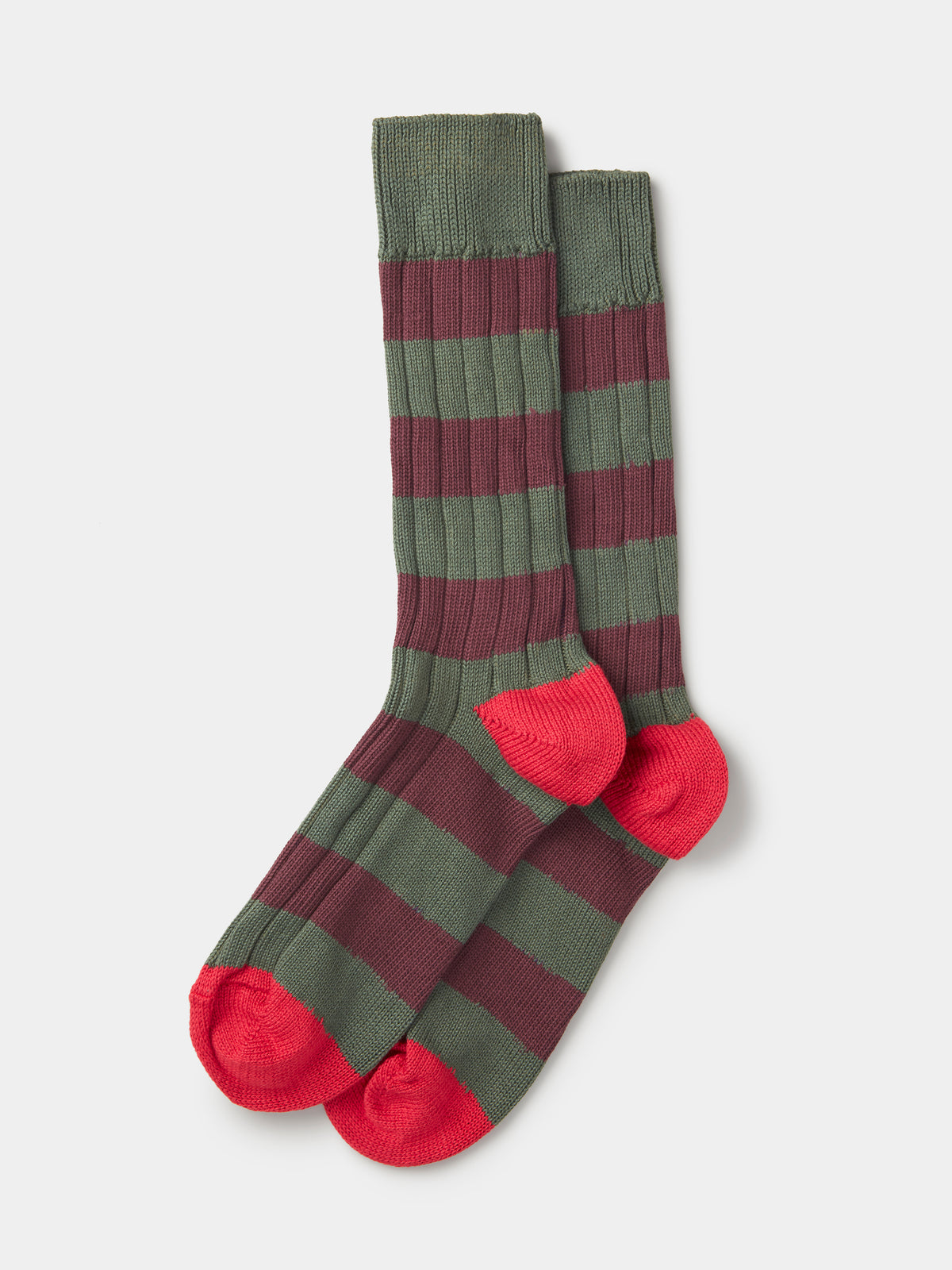 Aubin Rugby Striped Sock in Green/Burgundy Stripe