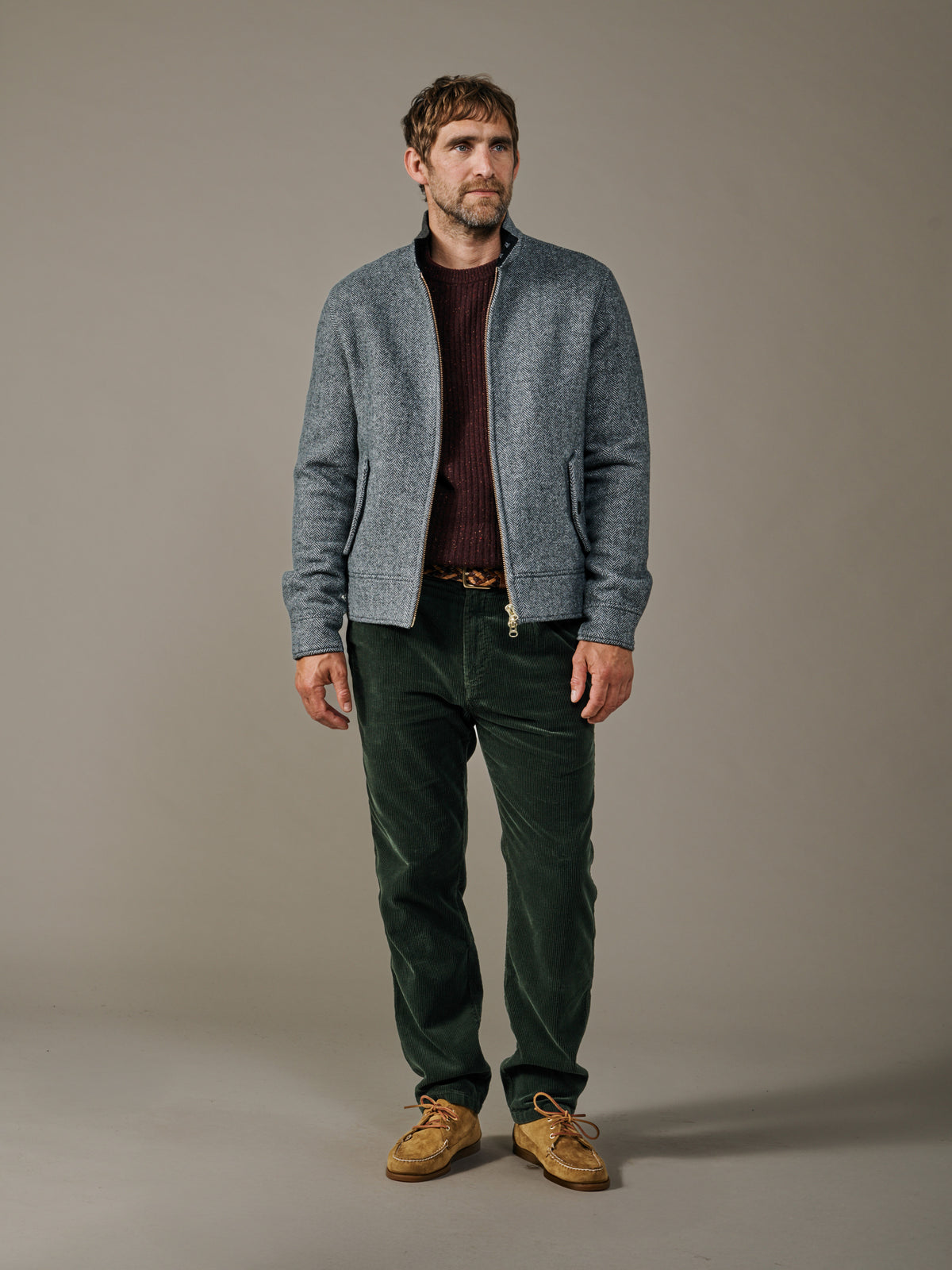 Aubin Grey Herringbone Sturton Wool Herringbone Harrington | Harrington
